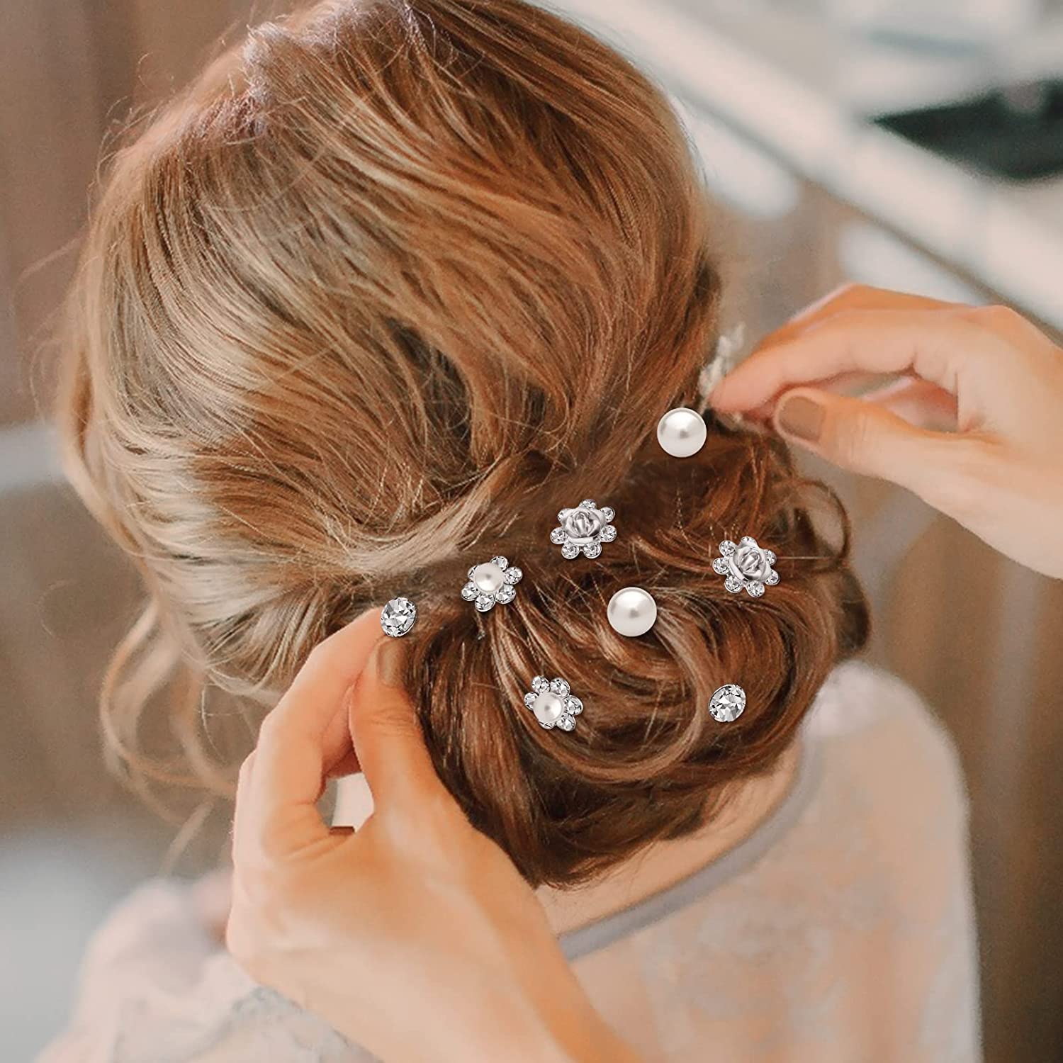 Elegant Silver Rhinestone Pearl Hair Pins for Brides & Bridesmaids – 12-Piece Wedding Hair Accessories Set for Women & Girls | Perfect for Weddings, Prom, Parties & Special Occasions