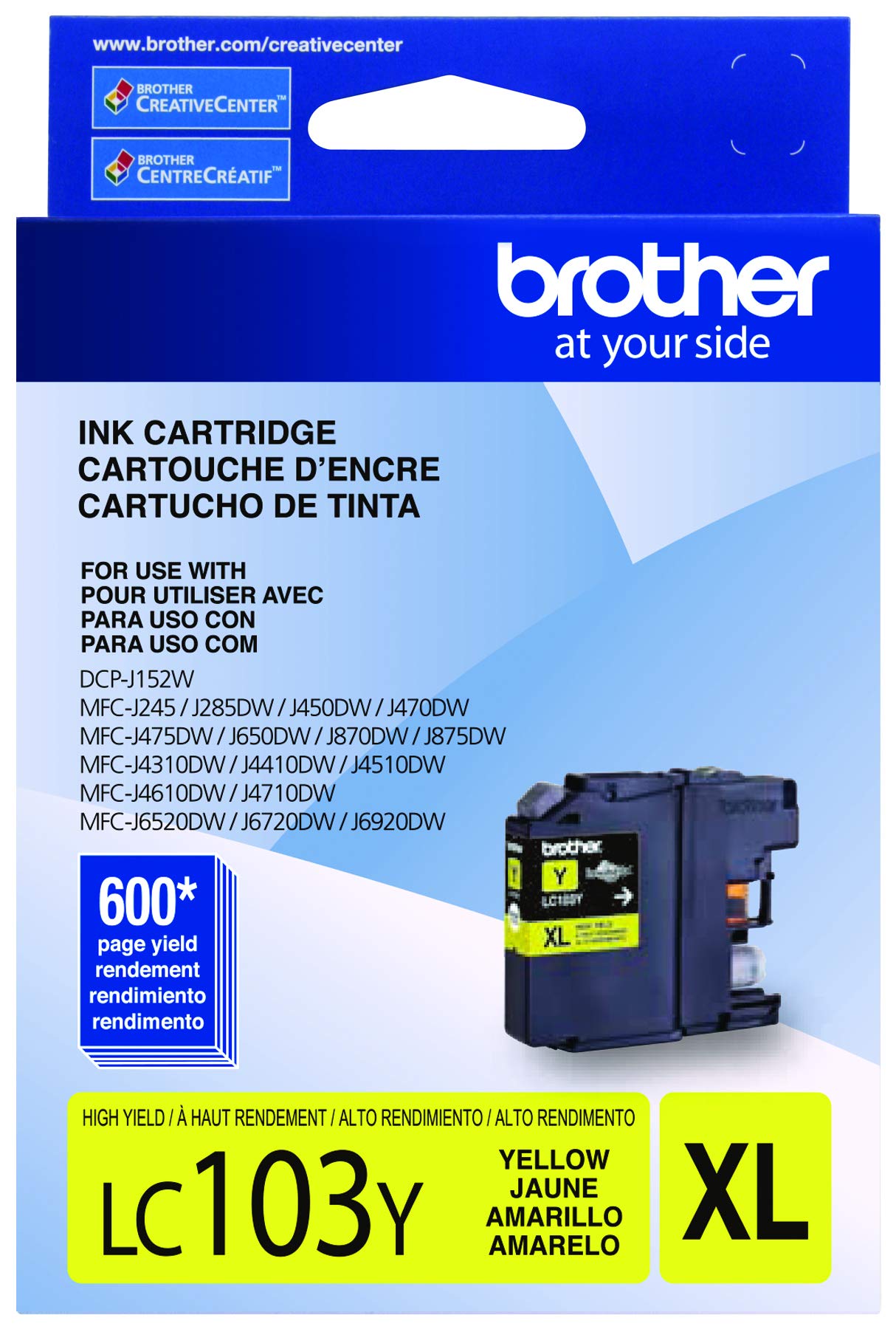 Brother LC103Y High Yield Yellow Ink Cartridge - Compatible with Brother Printers | Ideal for Home, Office & School Printing Needs
