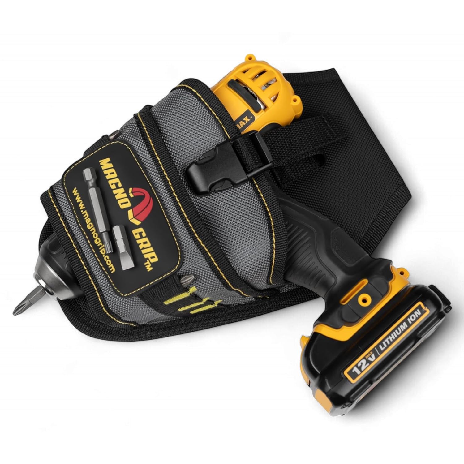 MagnoGrip Pro Drill Holster - Ambidextrous 1680D Ballistic Nylon Tool Belt with Magnetic Bit Storage, Adjustable Strap & 8 Fastener Slots (Platinum Gray) - Perfect for Construction, Woodworking & DIY Home Improvement Projects
