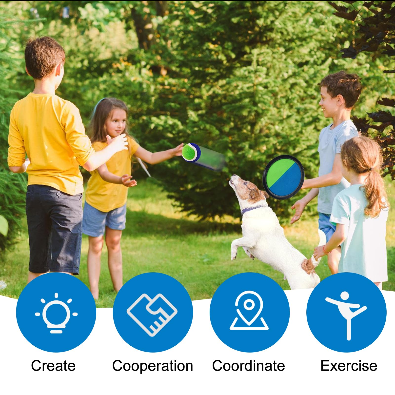9-Piece Velcro Ball Set with 4 Paddle Rackets & 5 Velcro Balls - Fun Outdoor Game for Kids, Parties, Backyards, Parks, and Family Gatherings