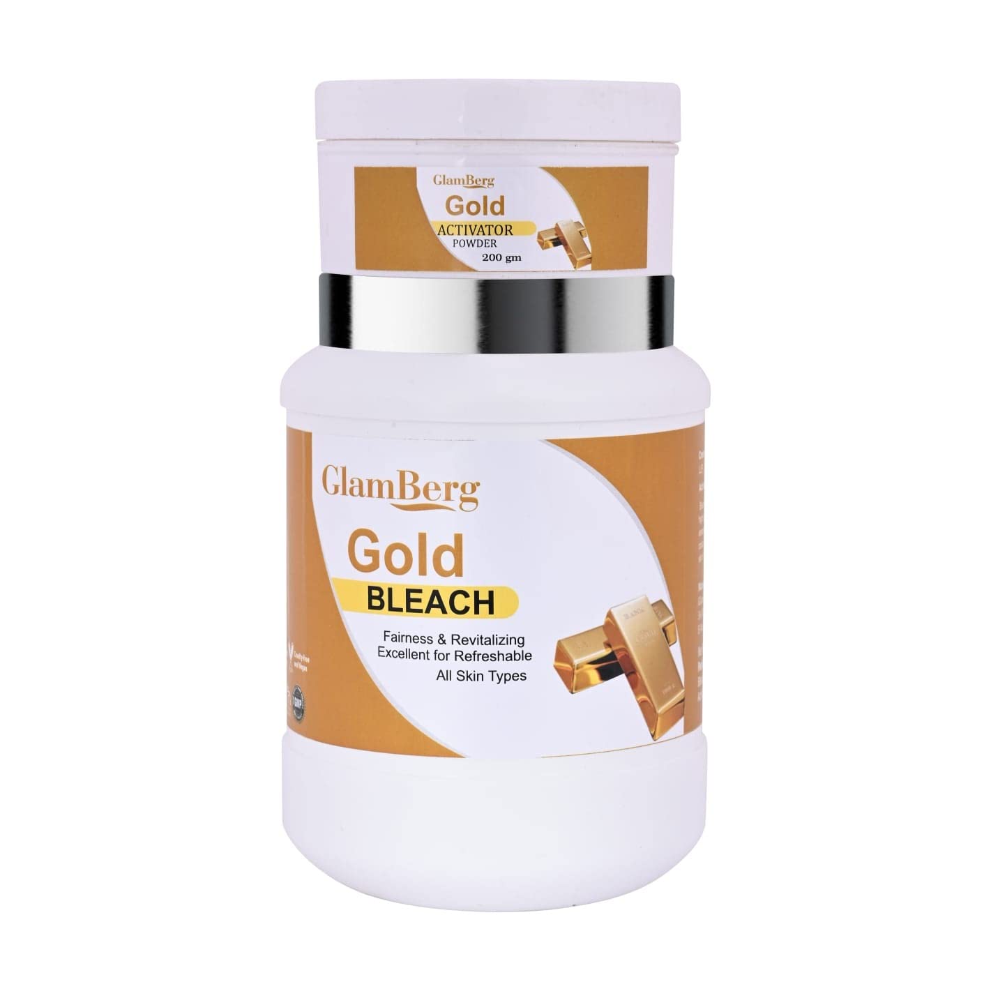 GlamBerg Gold Bleach Cream 800ml for Dead Skin & Blackheads with Activator Powder 200gm - Brightening Skin Treatment for Face & Body at Home