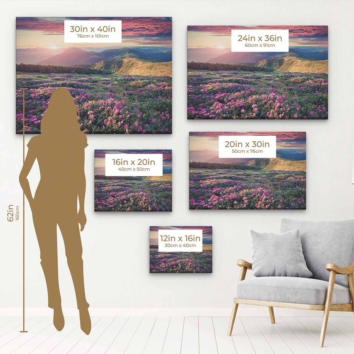 Pink Rhododendron Field Wall Art Canvas Print - Floral Home Decor for Living Room, Bedroom & Office - 6203