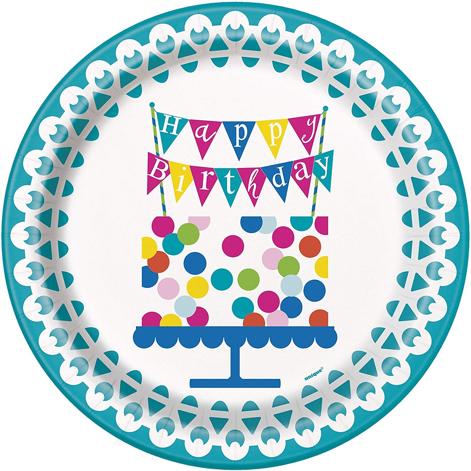 Happy Birthday Cake Themed Party Plates - 8 Pack Disposable Dessert Plates for Birthday Celebrations, Baby Showers & Special Events