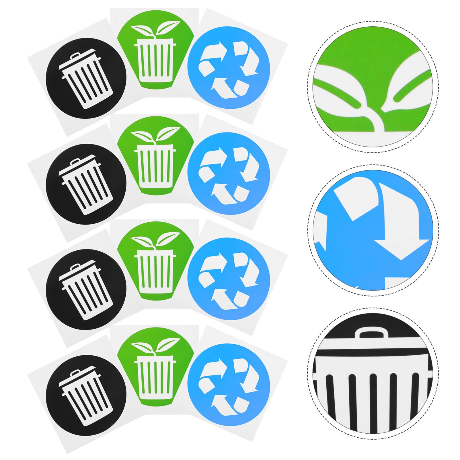 12-Pack Self-Adhesive PVC Trash Can Labels - Waterproof Garbage Bin Stickers for Office, Home & Public Recycling Bins - Durable Waste Container Signs for Easy Sorting & Organization (Indoor/Outdoor Use)