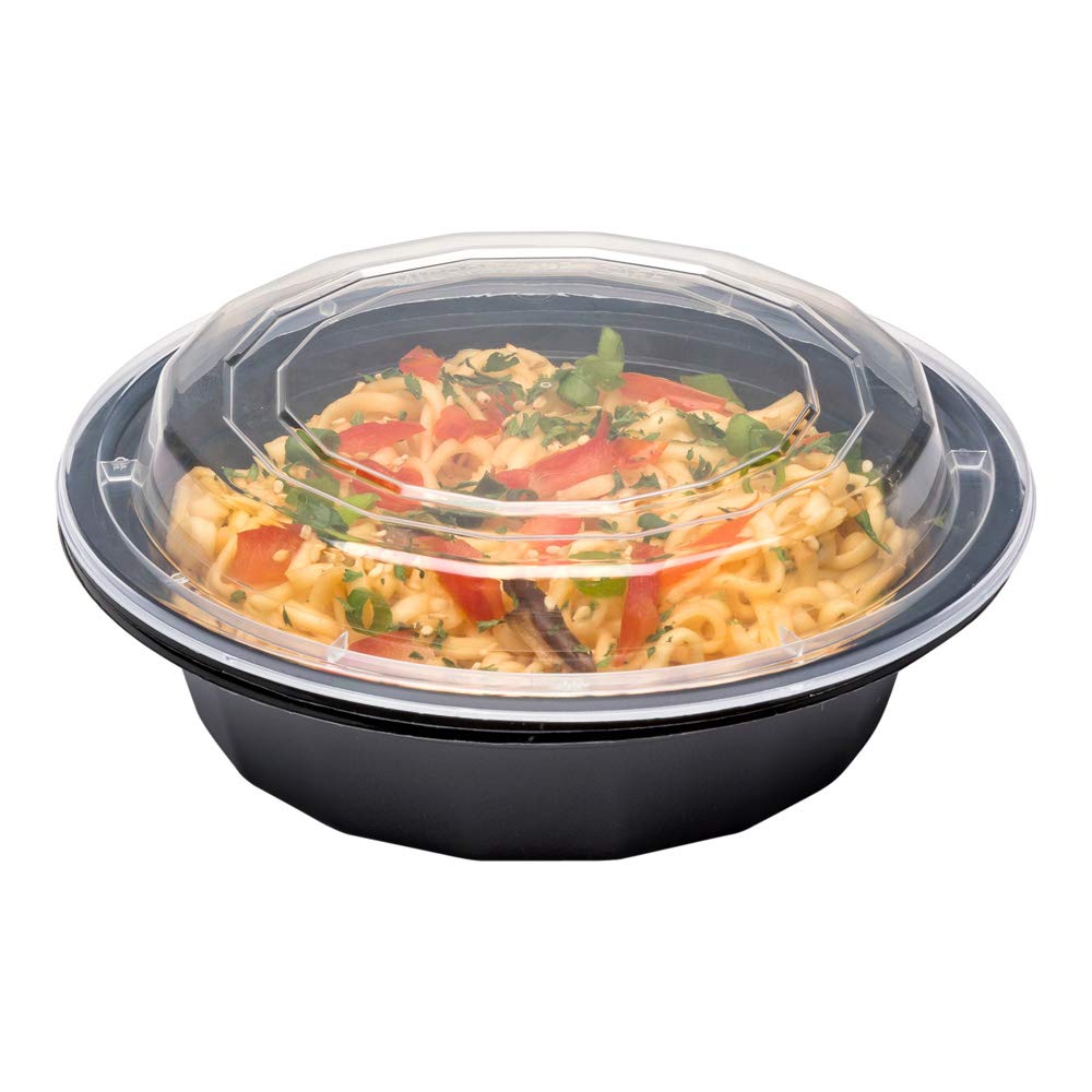 Restaurantware 16oz Microwavable Takeout Containers - 100 Pack BPA-Free Black Round Plastic To-Go Boxes with Clear Lids | Perfect for Catering, Food Delivery & Leftovers Storage