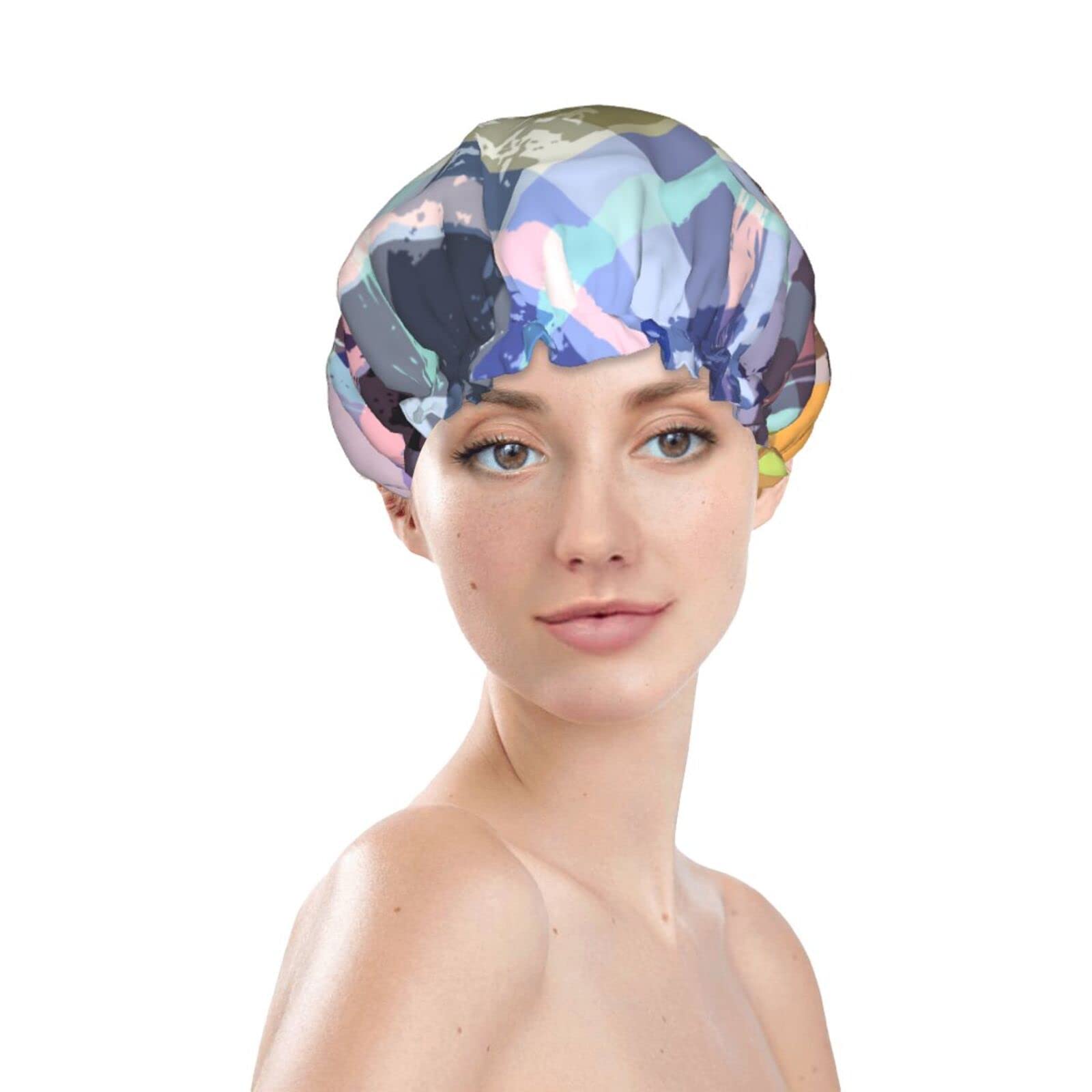 Waterproof Reusable Shower Cap for Women - Double Layer Colored Twill Lattice Bath Hair Cover | Perfect for Shower, Bathing, Swimming & Salon Use