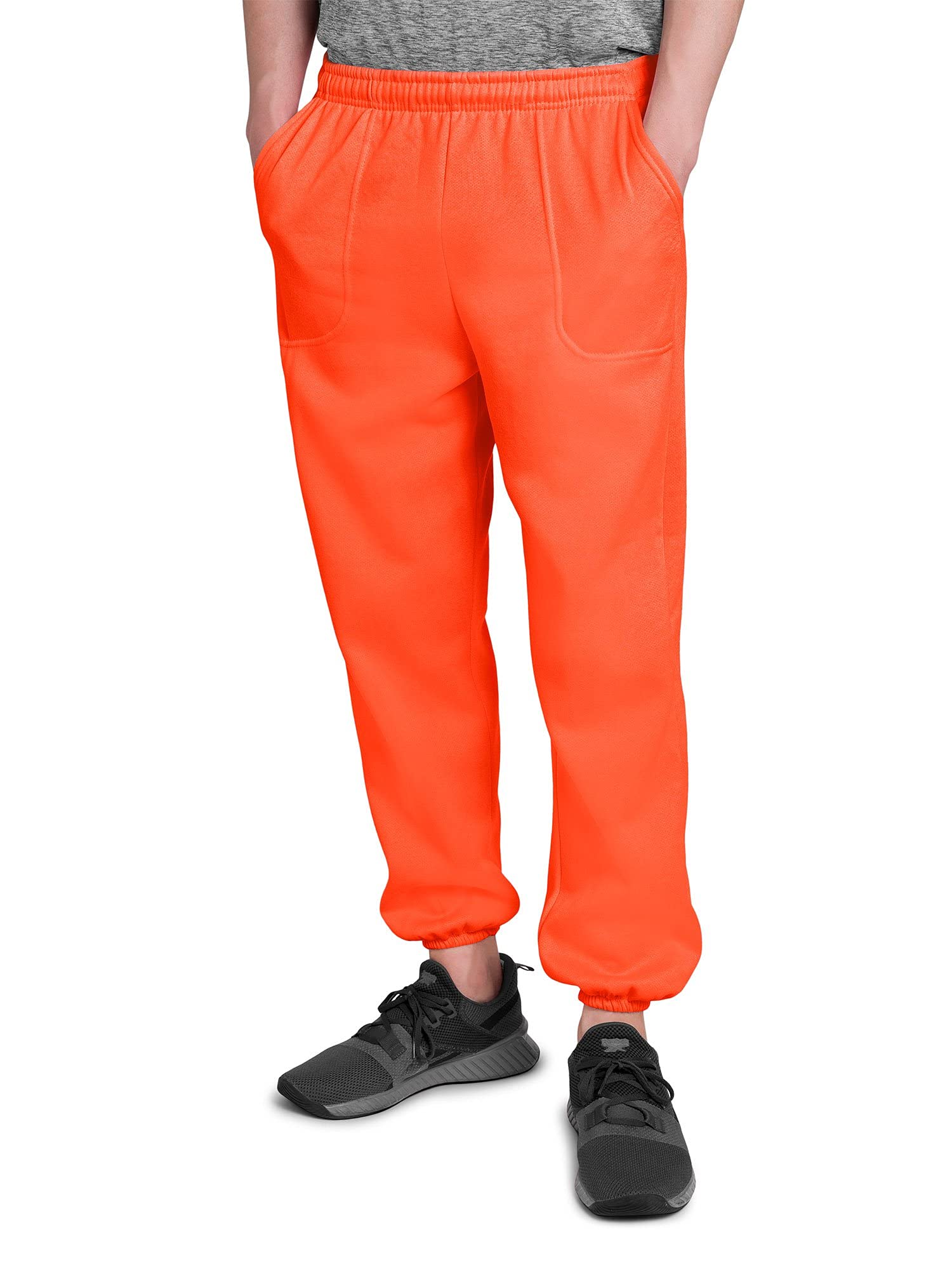 Men's Lightweight Fleece Jogger Sweatpants with Pockets & Elastic Cuff - Neon Orange - X-Large - Perfect for Running, Gym Workouts & Lounge Wear