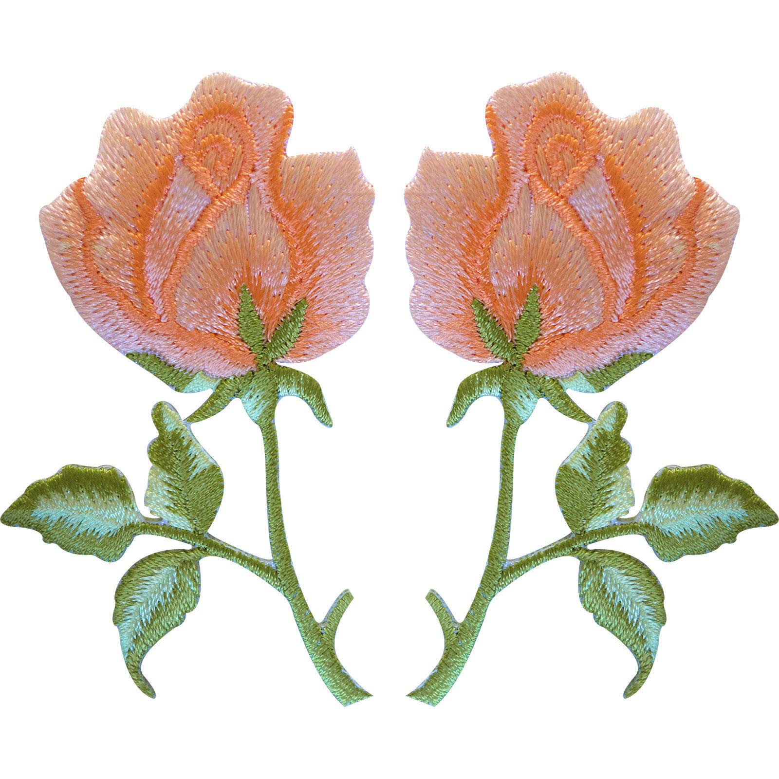 Apricot Peach Orange Rose Iron-On Patches for Clothes - DIY Sew On Flower Embroidered Patches for Jackets, Denim & Backpacks - Perfect for Customizing Outfits & Accessories