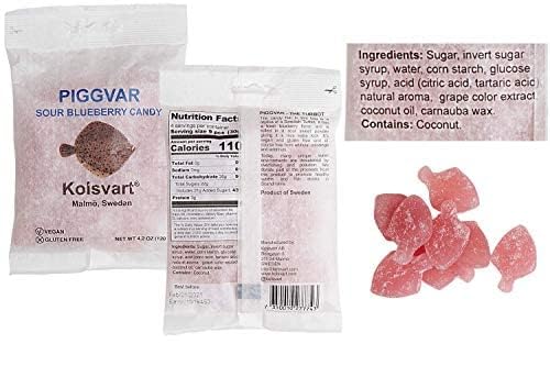 Kolsvart Swedish Candy Variety Pack - 5 Flavors (Raspberry, Blackcurrant, Sour Blueberry, Elderflower) 4.2oz - Perfect for Parties, Gifts & Swedish Food Lovers