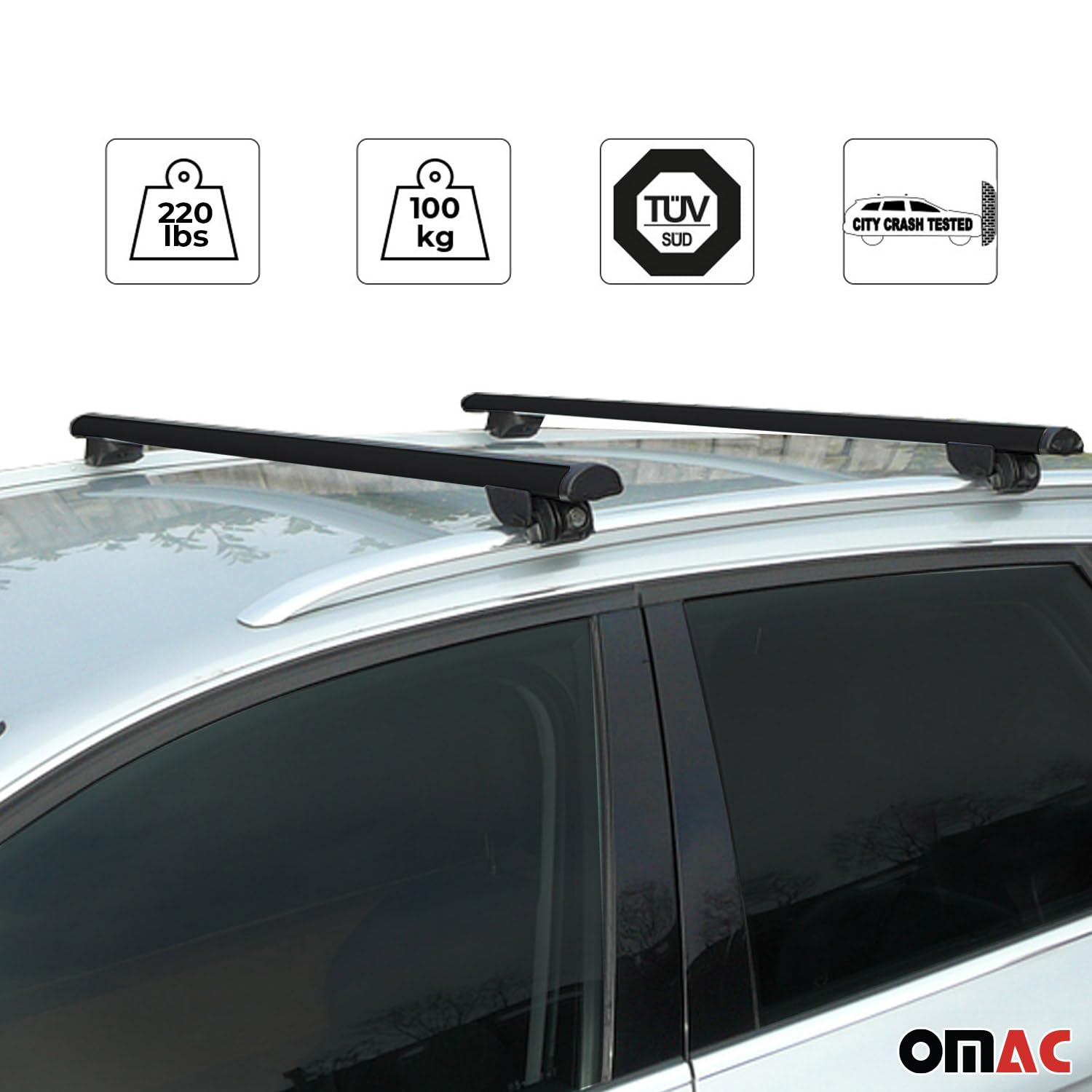 OMAC 220 Lbs Capacity Aluminum Roof Rack Cross Bars for BMW X5 F15 (2014-2018) - Heavy Duty Black Luggage Carrier - Perfect for Road Trips, Camping & Outdoor Adventures