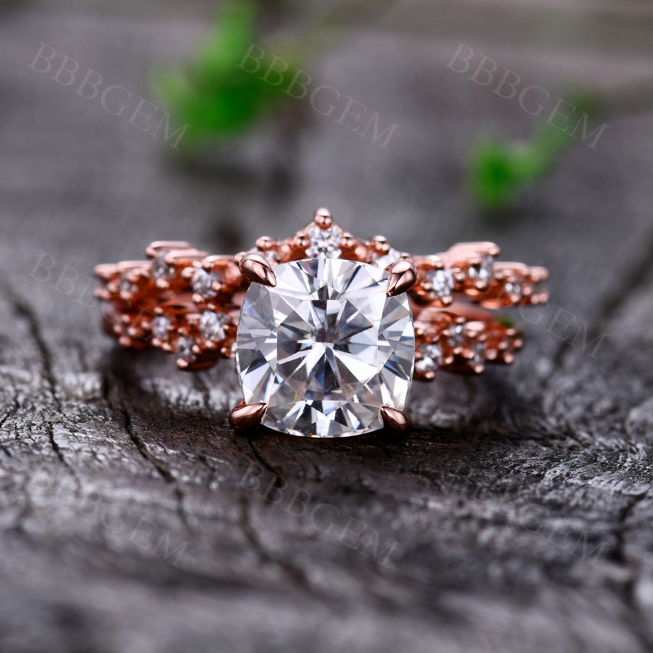 1.7 Carat Cushion Cut Moissanite Engagement Ring Set with Matching Wedding Band in Rose Gold - Vintage Inspired Bridal Jewelry for Proposals, Anniversaries & Special Occasions