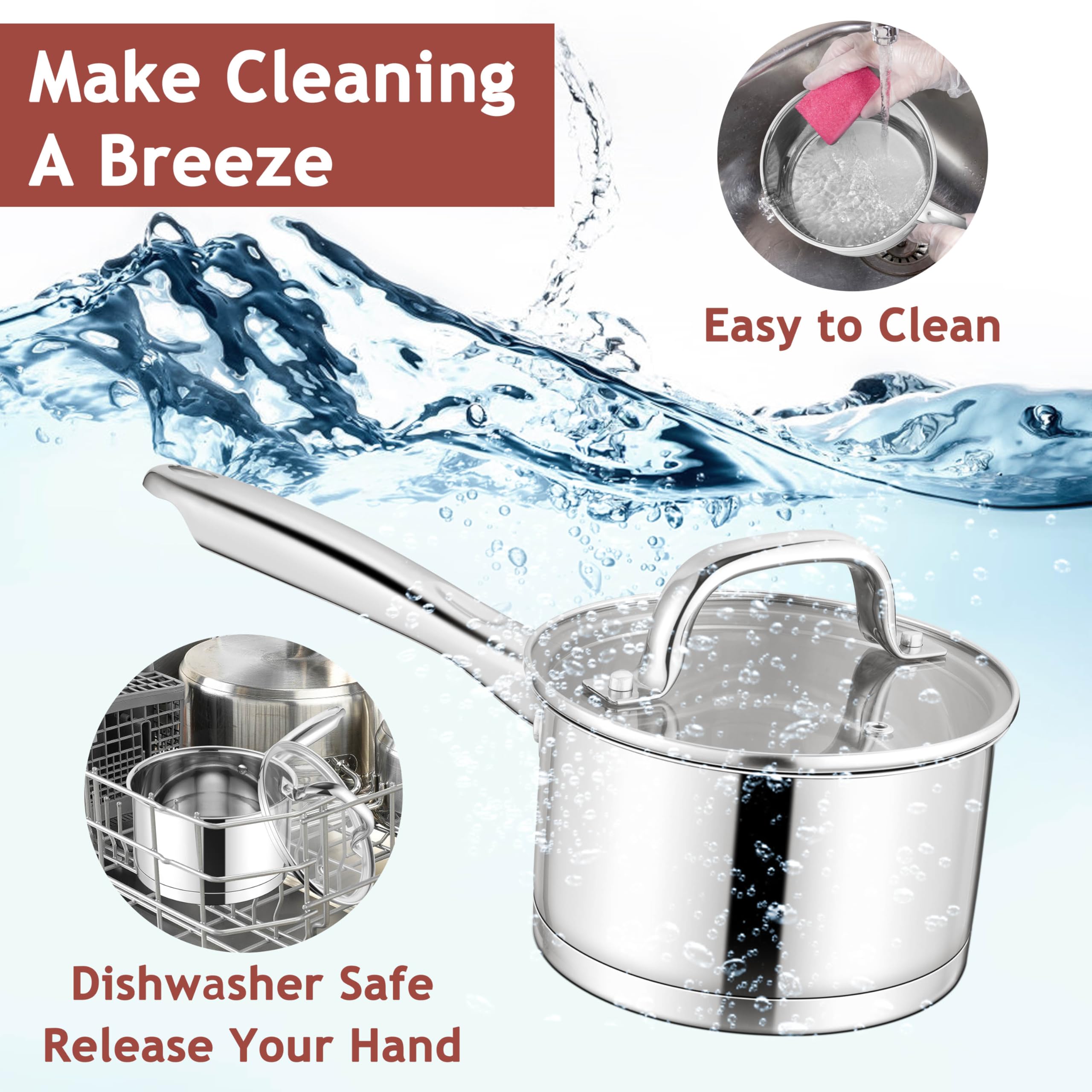 1 Quart Stainless Steel Saucepan with Lid - Small Cooking Pot for Boiling, Simmering & Saucing - Compatible with All Stoves (Gas, Electric, Induction) - Oven & Dishwasher Safe - Healthy Non-Toxic Kitchen Essential for Home Cooking, Meal Prep & Small Batch Recipes