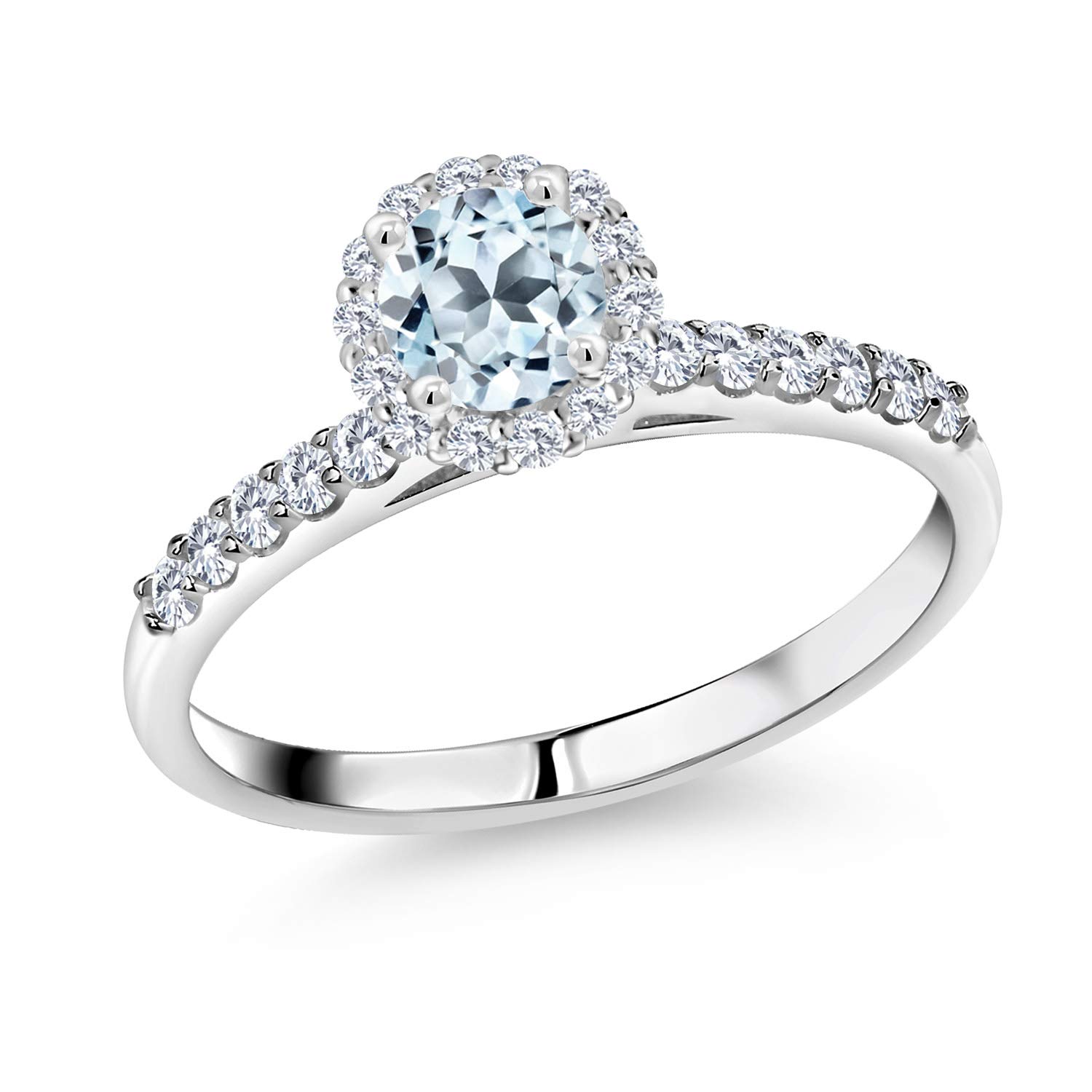 0.99 Ct Round Sky Blue Topaz & Lab-Grown Diamond Ring in 10K White Gold | Gem Stone King | Elegant Engagement, Anniversary & Gift Jewelry