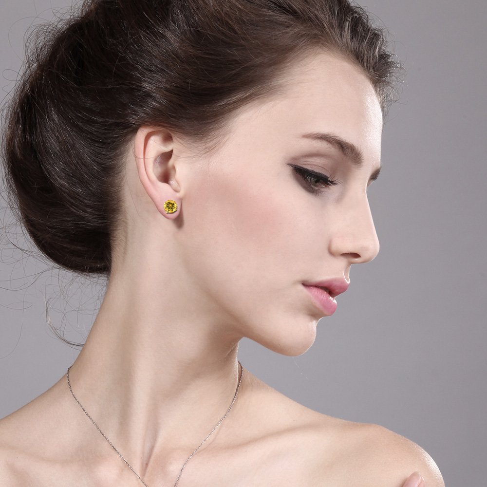 10K Gold Citrine Stud Earrings for Women & Men - 1.40cttw Birthstone Jewelry for Everyday Wear