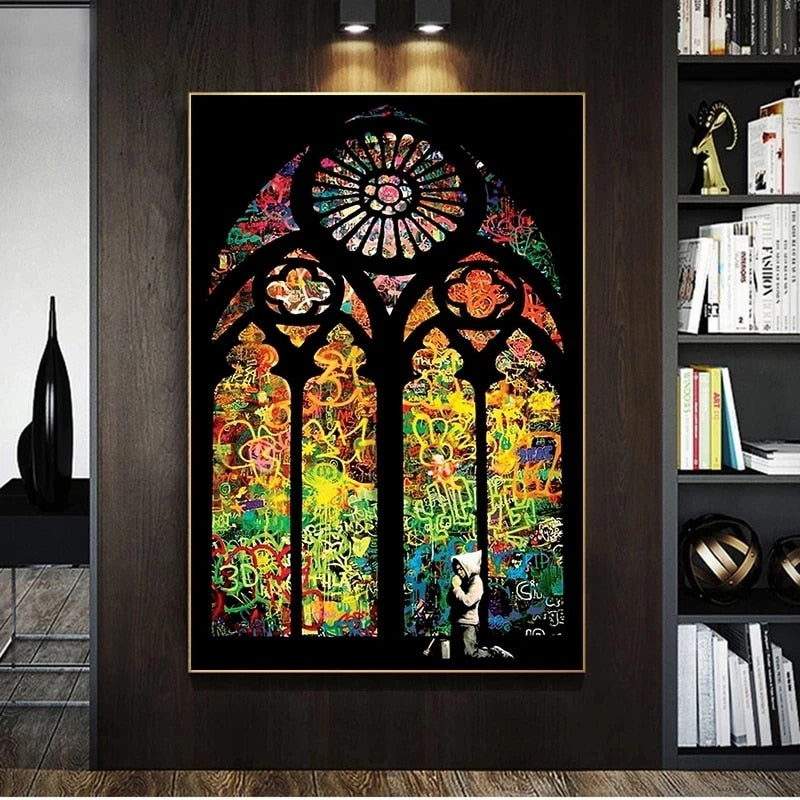 Banksy Praying Boy Graffiti Canvas Wall Art - Urban Street Art Home Decor for Living Room, Bedroom & Office