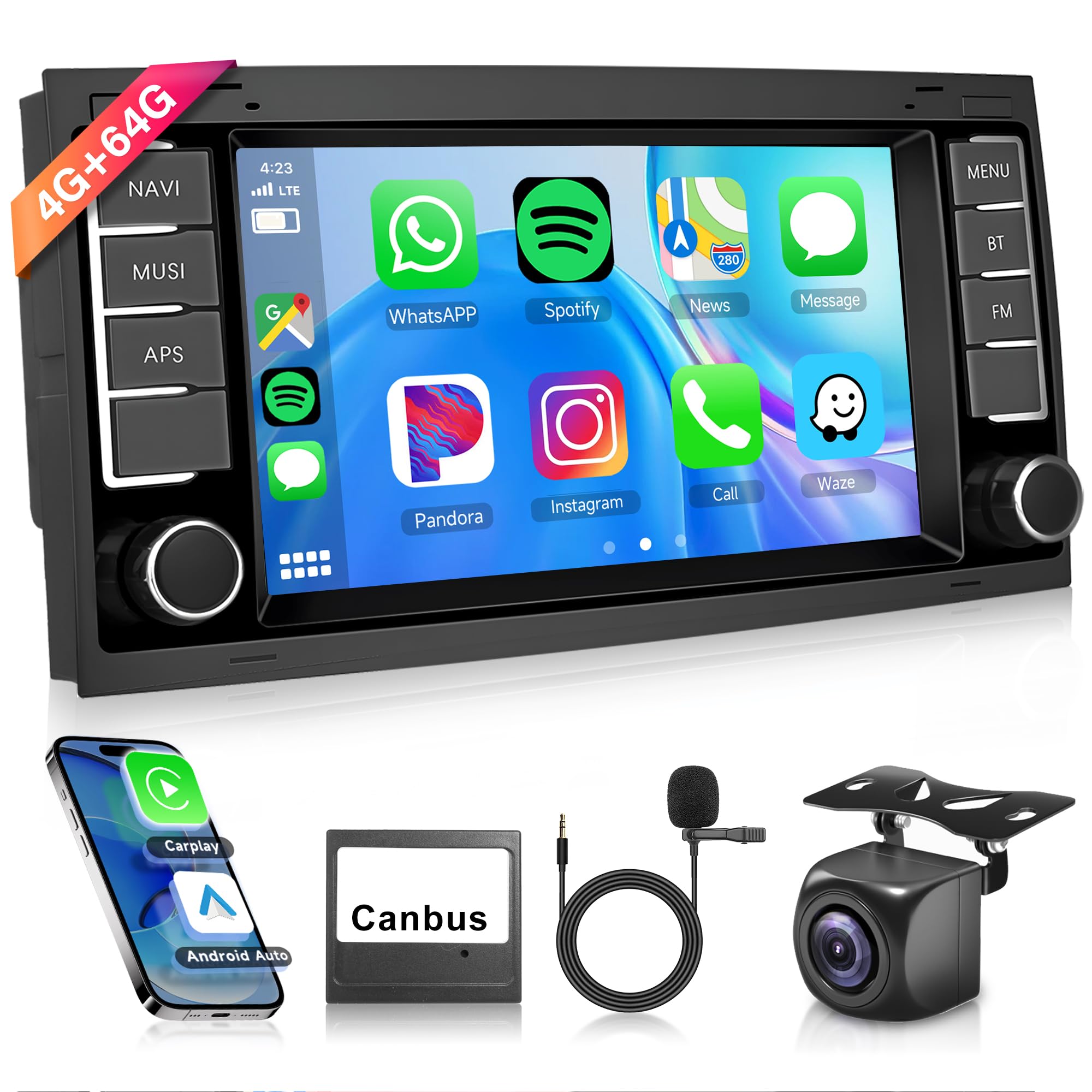 8-Core 4GB+64GB Android 13 Car Stereo with Wireless CarPlay & Android Auto - 7