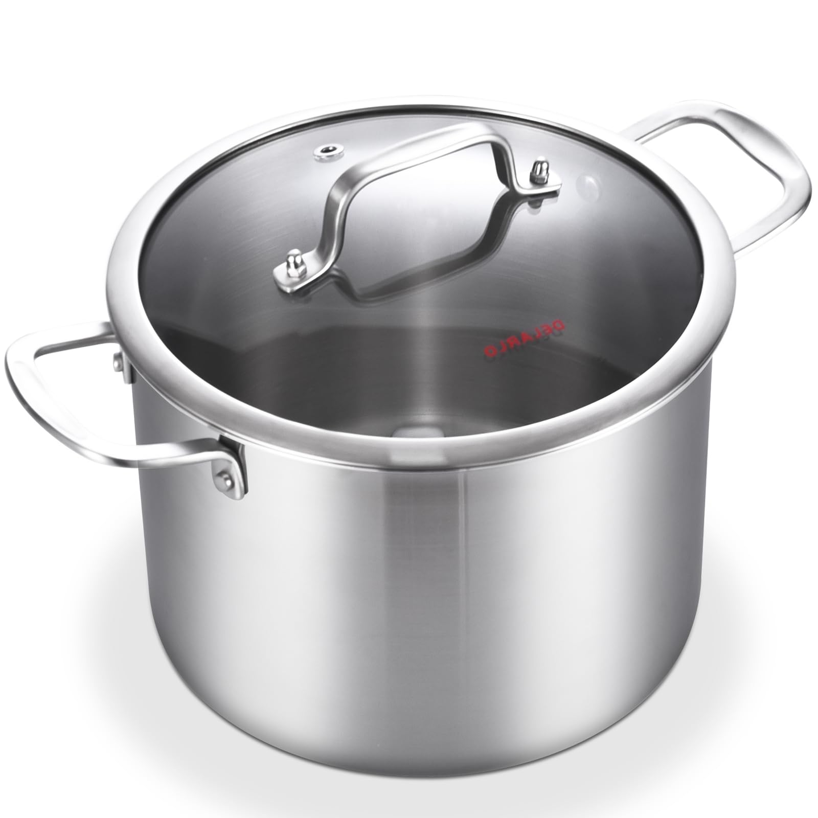 DELARLO 6QT Tri-Ply Stainless Steel Cooking Pot with Lid - Induction Compatible, Durable 18/10 Deep Sauce Pan for Pasta, Soup & Stews - Works on Gas, Electric & Induction Stovetops (Up to 600°F) - Perfect for Home Cooking & Professional Kitchens
