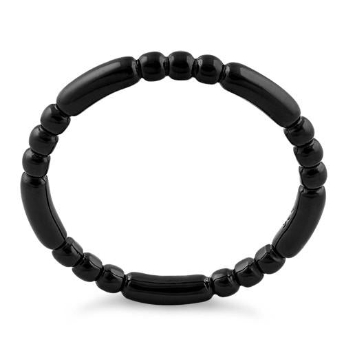 Black Rhodium Plated Stackable Bead and Bar Ring for Women - Trendy Adjustable Fashion Jewelry for Layering & Everyday Wear