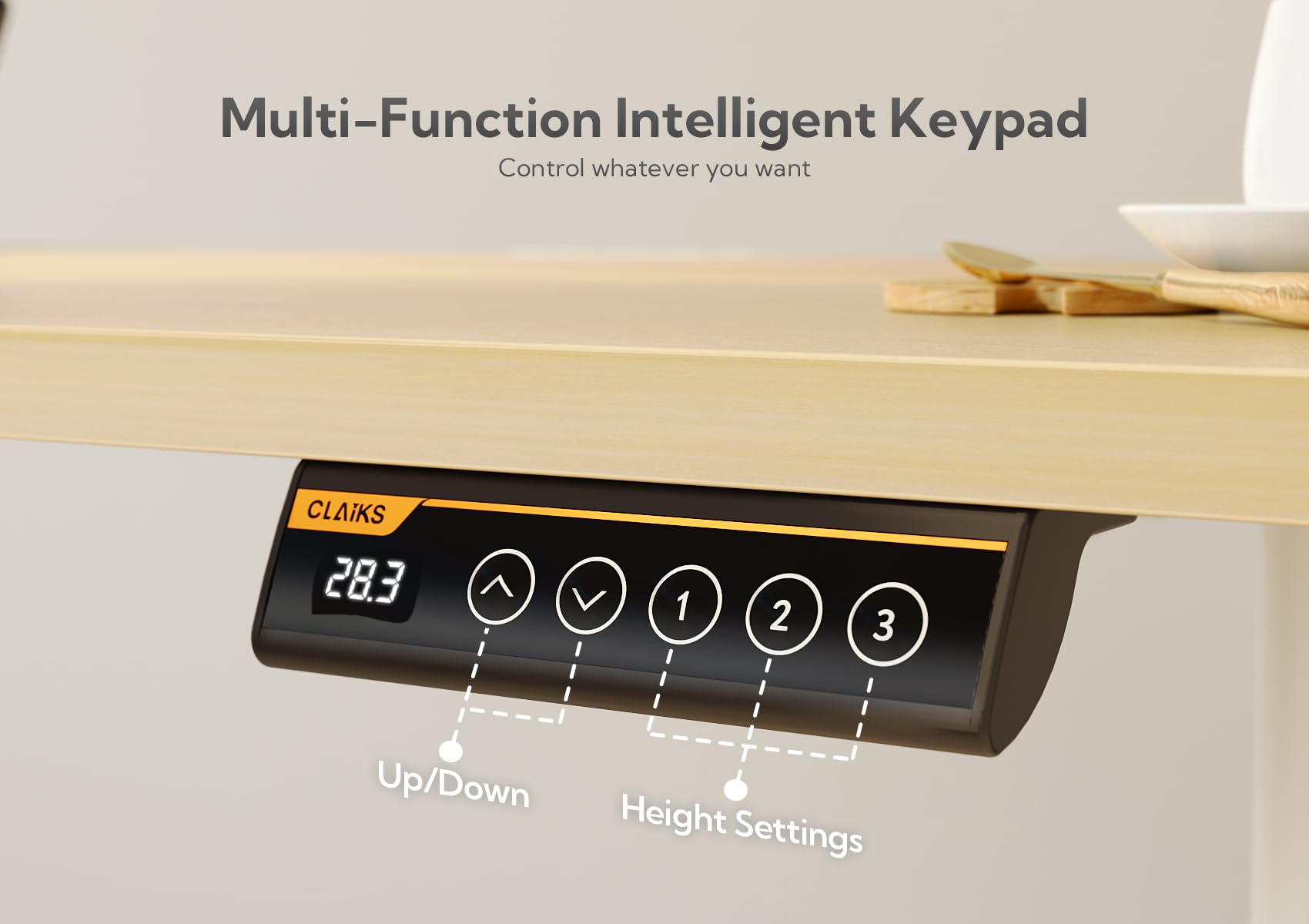 Claiks Electric Standing Desk - Adjustable Height Sit Stand Desk 40x24 Inches, White Frame with Natural Wood Top for Home Office | Ergonomic Workstation for Remote Work & Study
