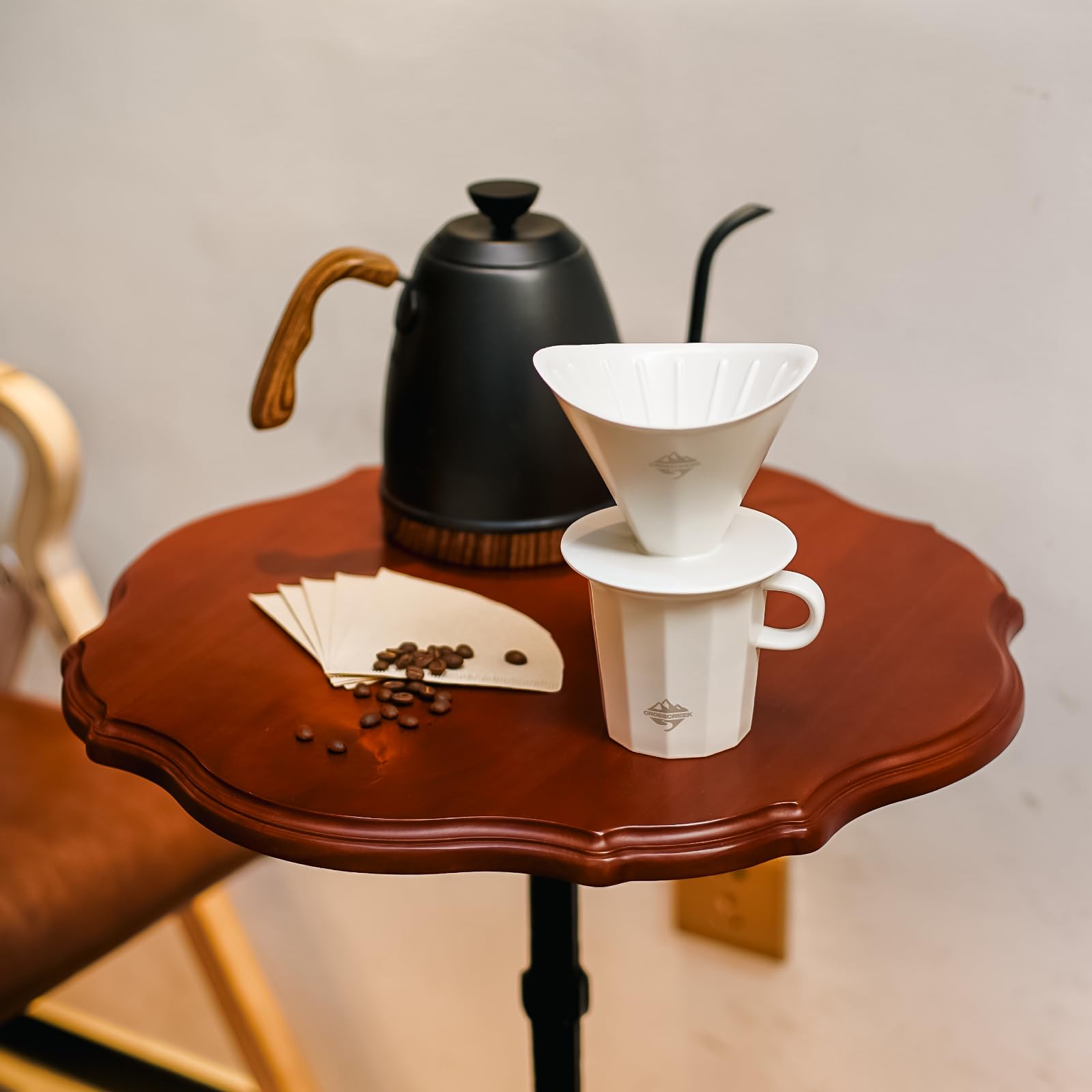 Premium White Ceramic Pour Over Coffee Maker Set with V60 Paper Filters - Includes Streamline Coffee Mug for Home, Cafe & Restaurant Use - Perfect for Slow Brewing & Specialty Coffee Lovers
