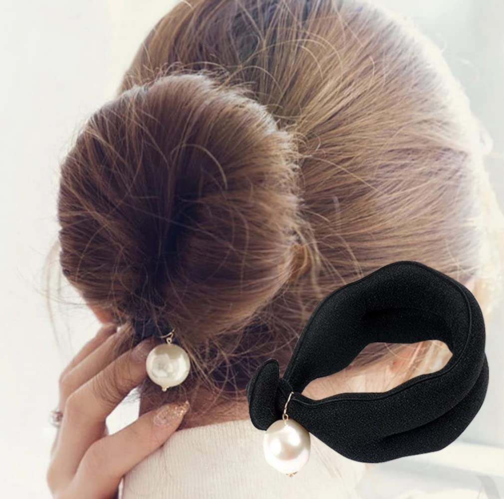 3 Pcs Black Foam Hair Bun Maker with Pearl Pendant - Magic Sponge Bun Shaper for Women & Girls - Perfect for Ballet, Chignon, and Elegant Updos - Hair Donut Twister for Easy Styling at Home, Parties, and Special Events