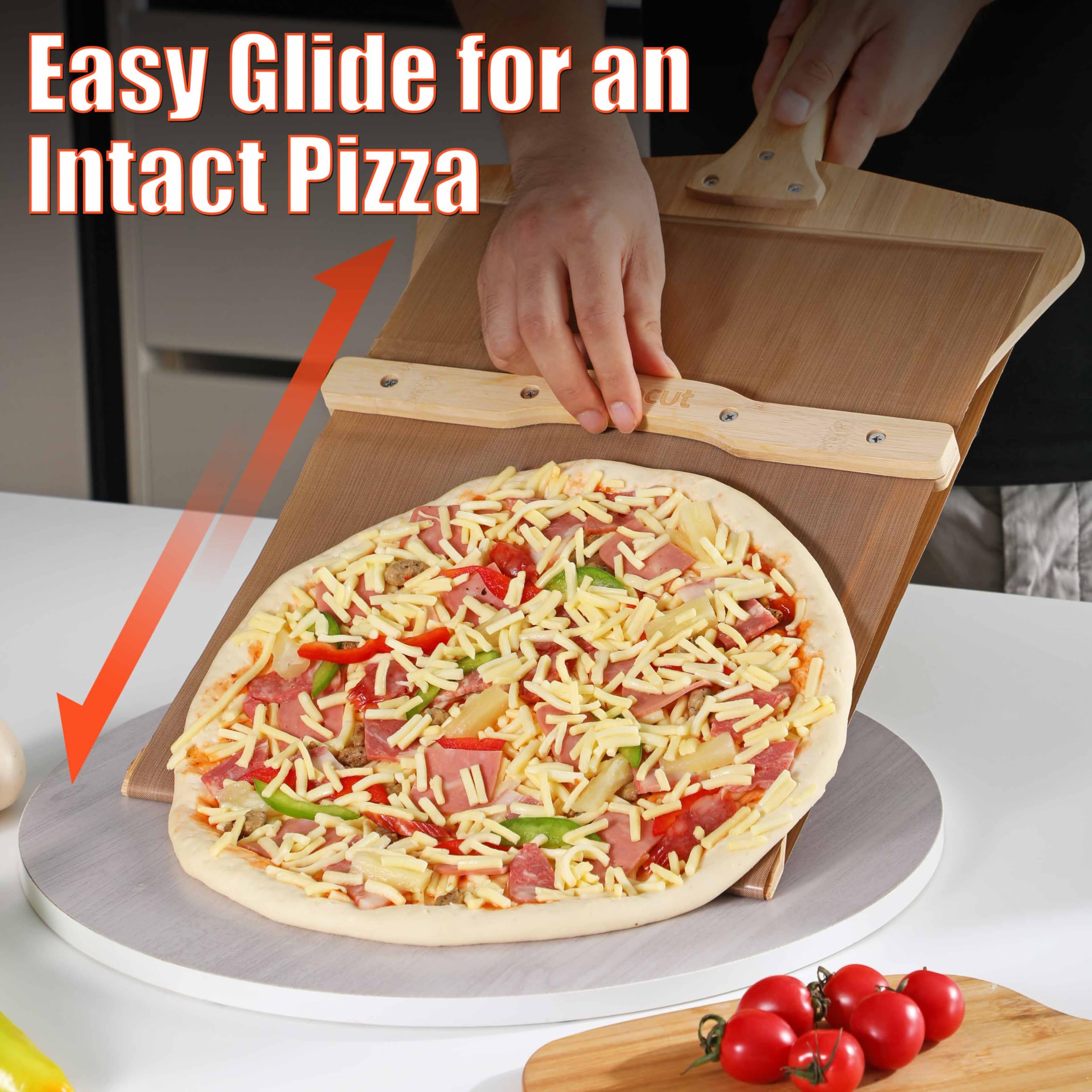 Non-Stick Sliding Pizza Peel with Detachable Bamboo Handle - 22