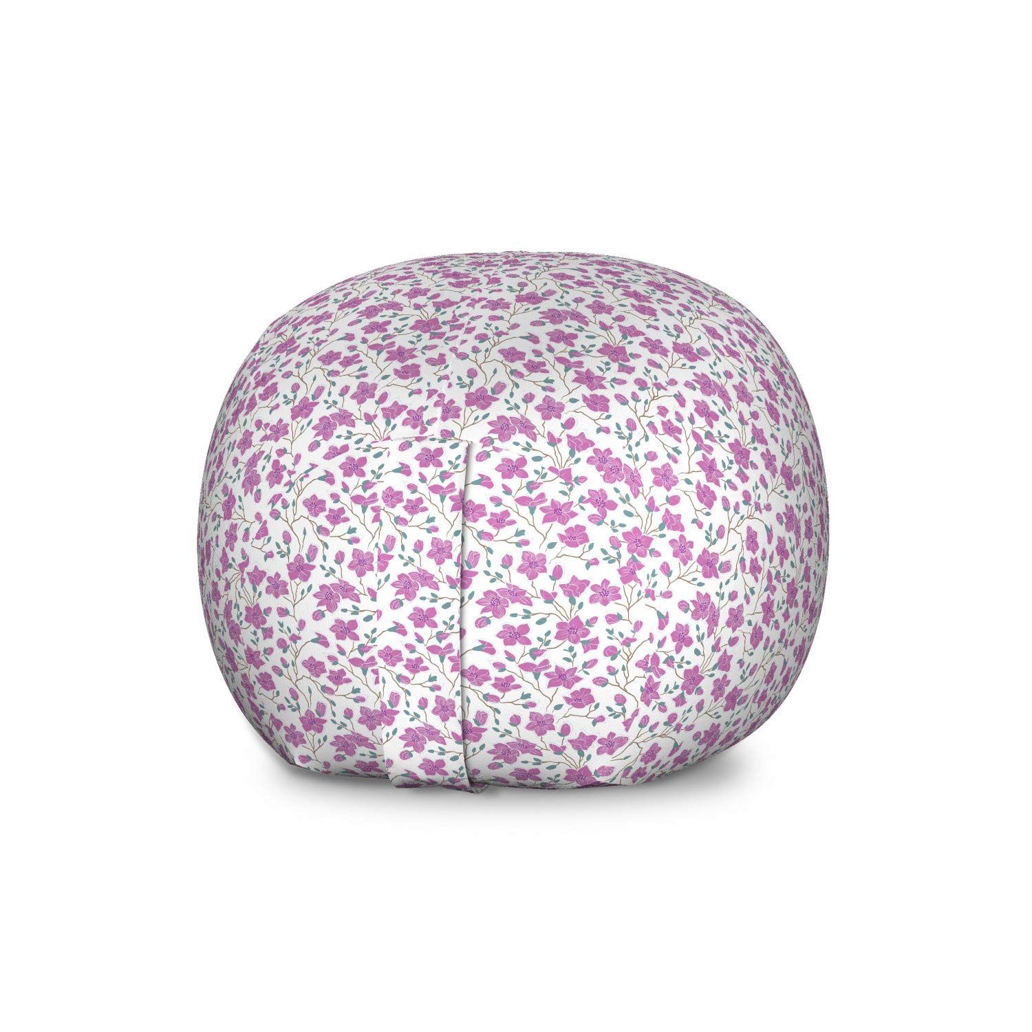 Ambesonne Floral Storage Toy Bag Chair - Large Washable Stuffed Animal Organizer with Bloomed Pink Magnolia Flowers Design, Almond Green Fuchsia - Perfect for Kids' Room, Nursery, Playroom & Home Organization