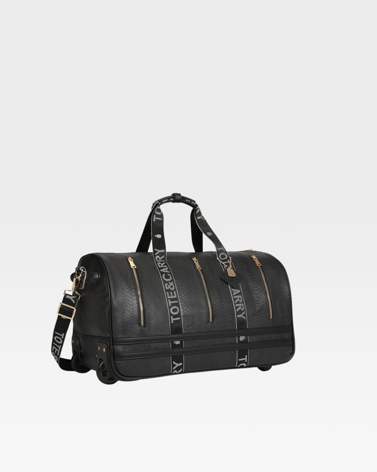 Black Rolling Duffle Bag with Caution Tape Design - Perfect for Travel, Gym & Work Commute | Heavy-Duty Wheels & Spacious Storage