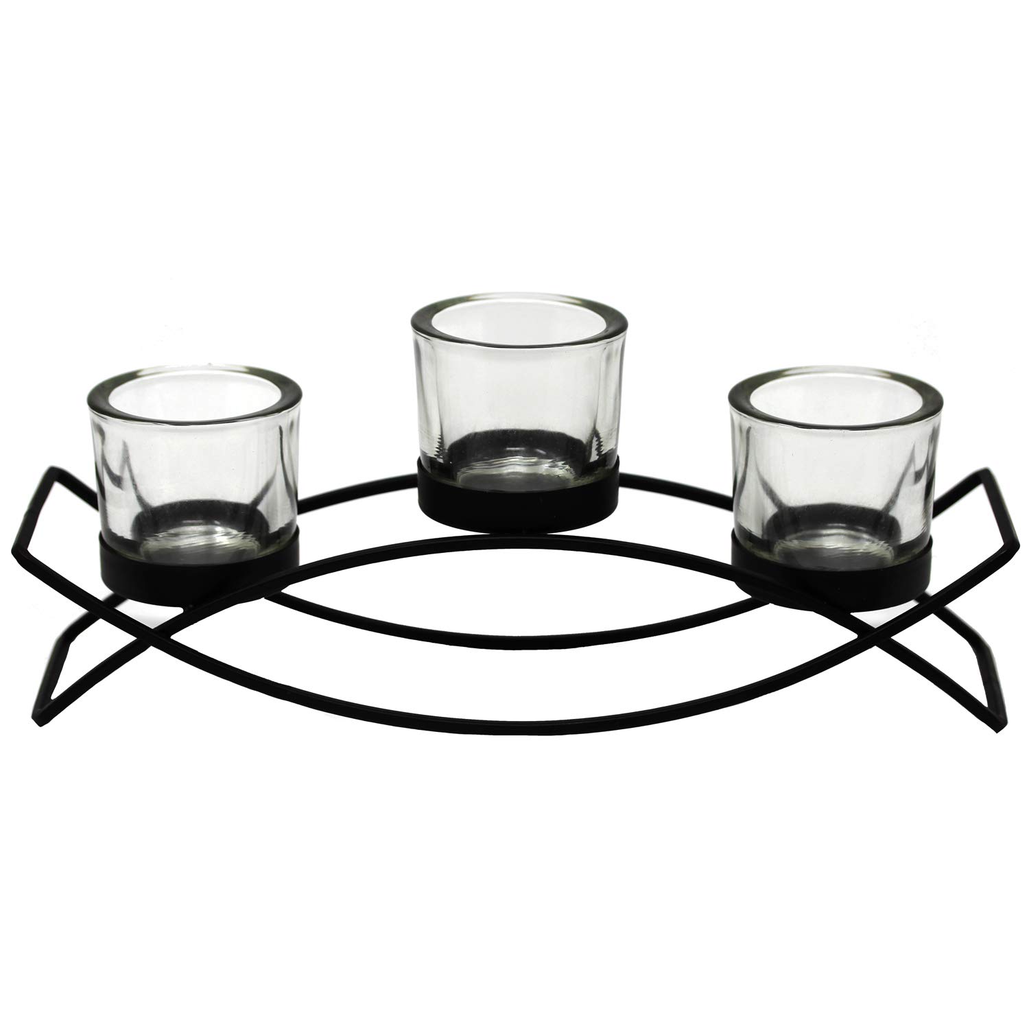 Seraphic Iron Arch Centerpiece Candle Holder - Black with 3 Clear Chunky Glass Cups for Wedding, Dining Table & Home Decor