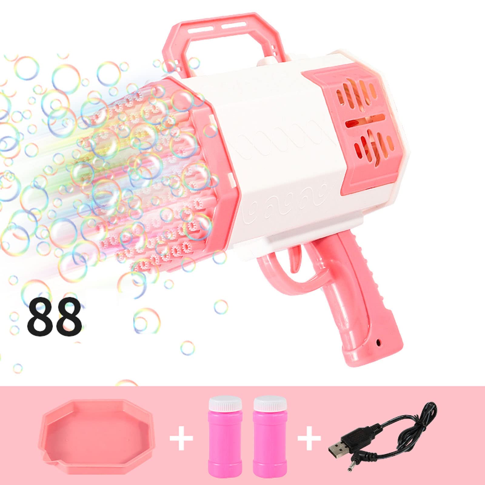Upgraded 88-Hole Bubble Blaster Gun with Colorful LED Lights & Bubble Solution - Fun Bubble Machine for Kids & Adults - Perfect for Summer Outdoor Parties, Backyard Play, Birthday Celebrations & Park Activities (Pink)