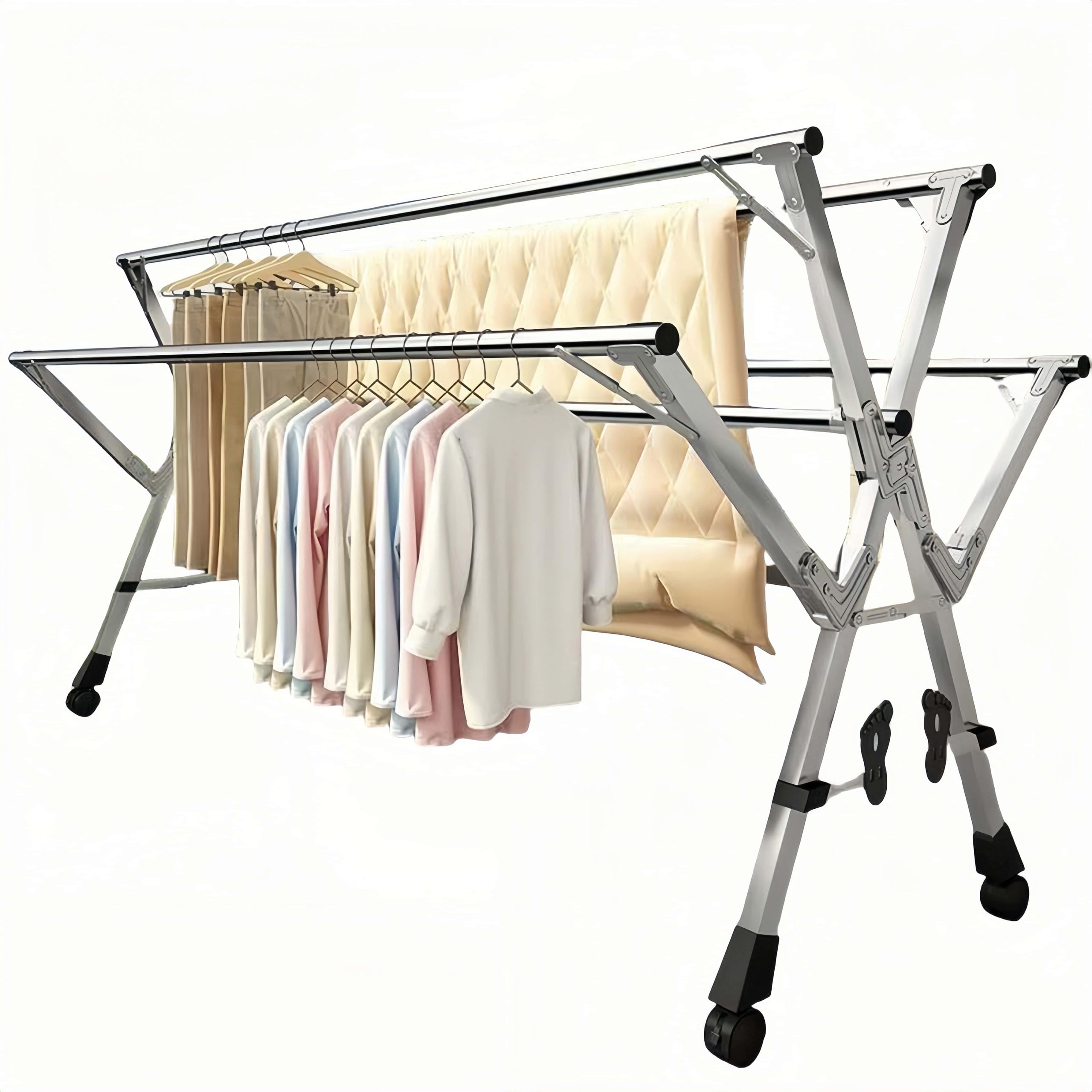 5-Tier Portable Clothes Drying Rack with 20 Windproof Hooks - Foldable Laundry Rack for Blankets, Towels & Clothing - Indoor Outdoor Space Saving Solution for Apartments, Balcony & Travel
