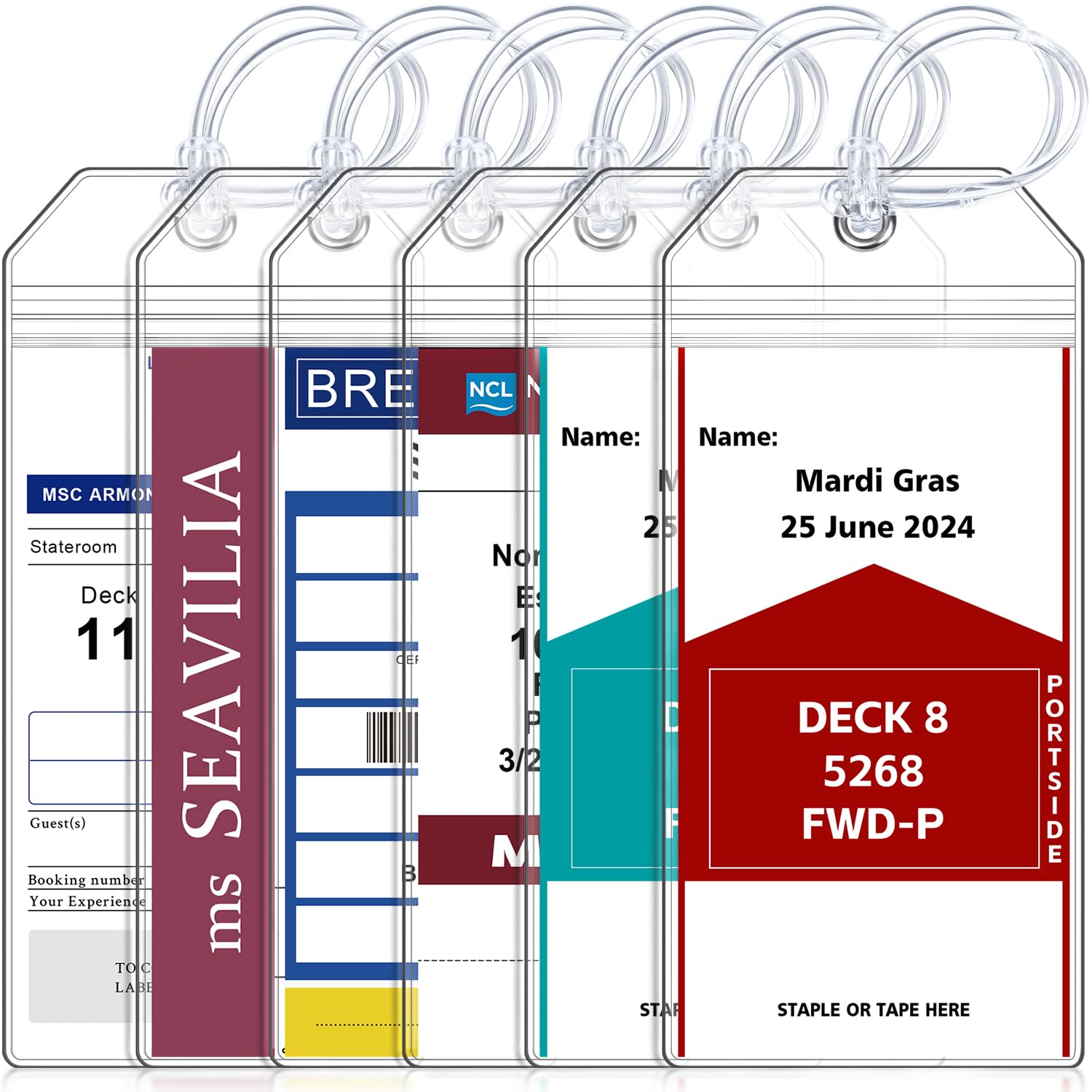 6 Pack Cruise Luggage Tags - Durable Waterproof ID Holders for NCL, Princess, Carnival, Royal Caribbean & Celebrity Cruises - Perfect for Cruise Ship Essentials & Travel Organization by SEAVILIA