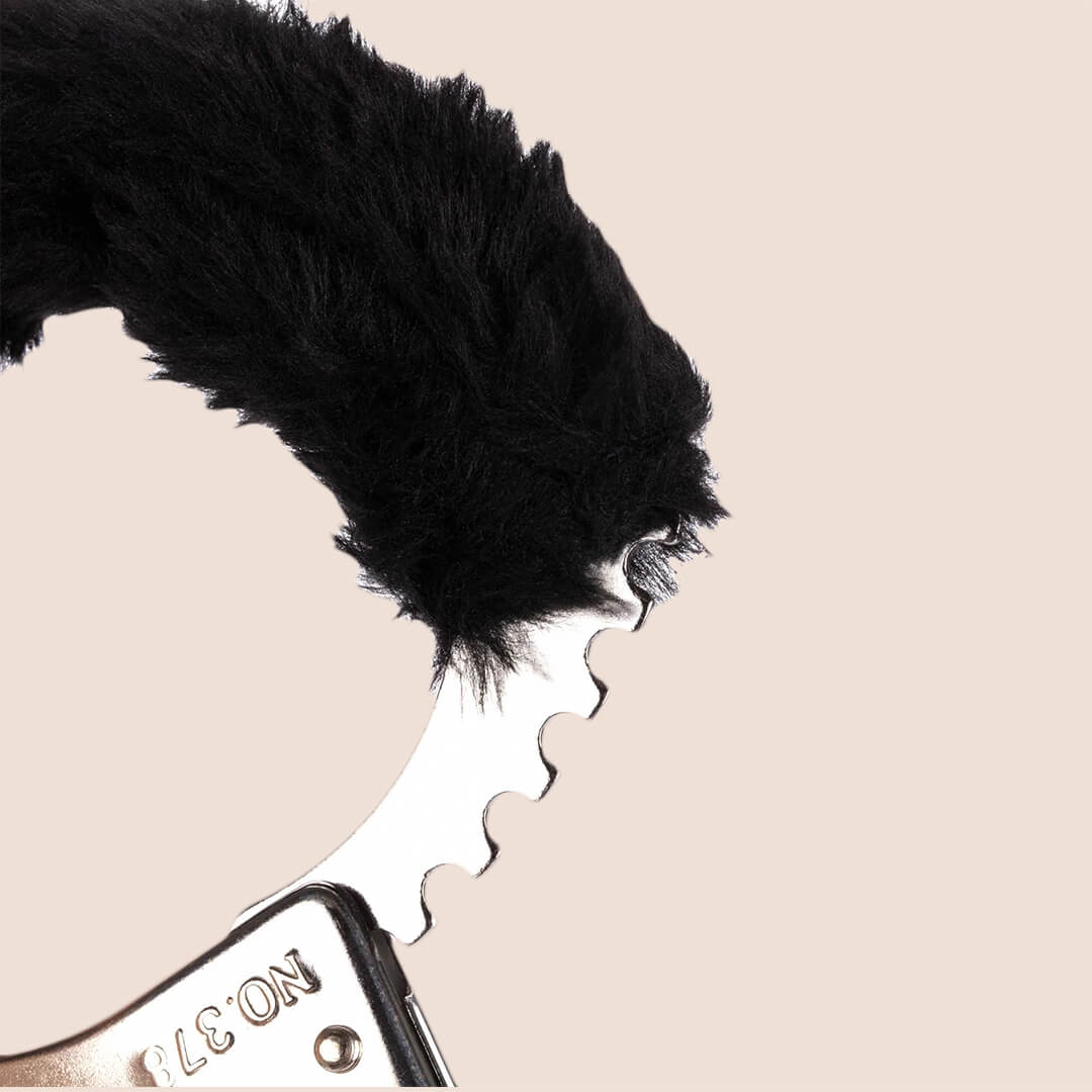 Sex & Mischief Black Furry Handcuffs - Nickel Free Metal Bondage Restraints for Couples Play, BDSM, Roleplay & Spicy Bedroom Fun