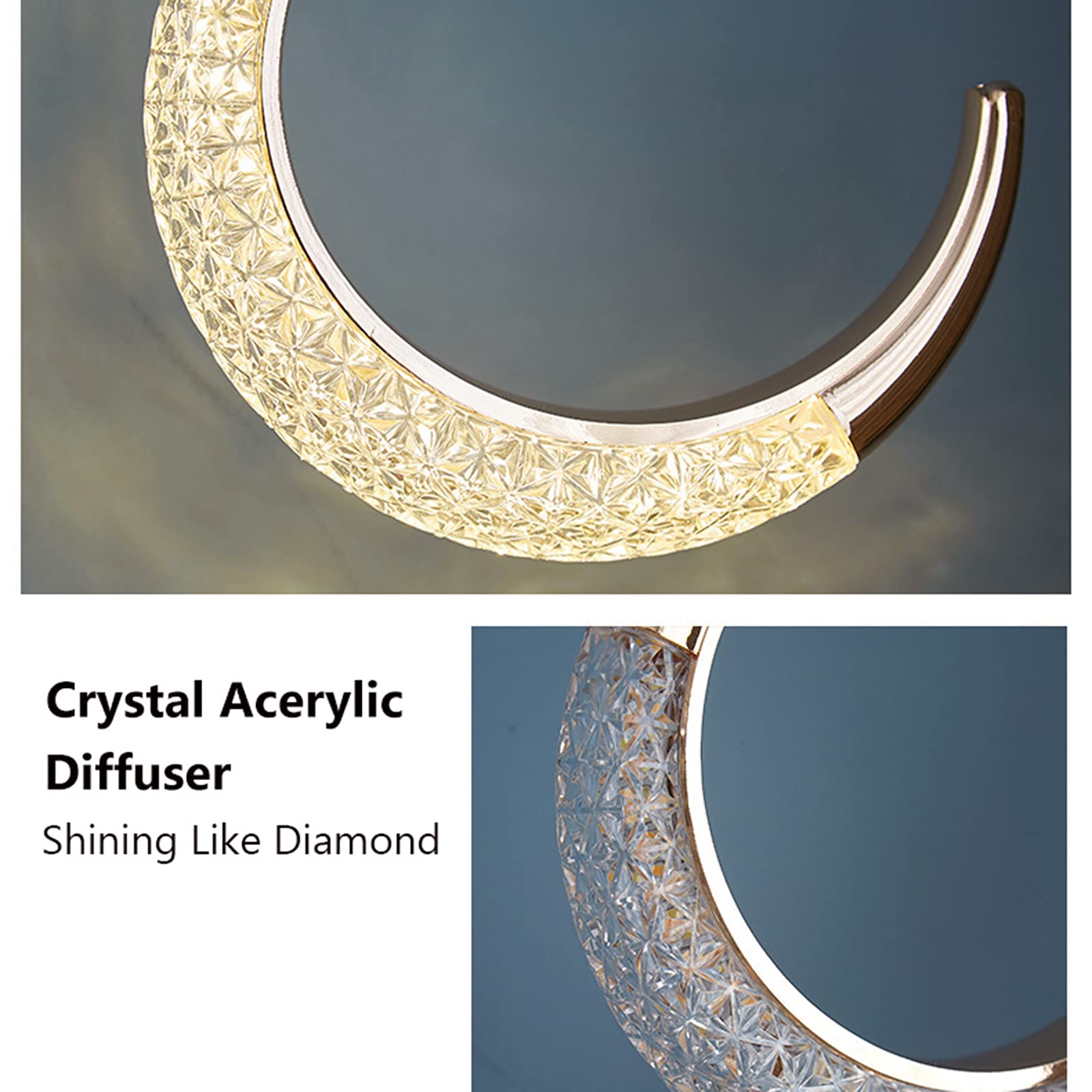 Modern LED Pendant Light Fixture with Crystal Acrylic Diffuser - Rose Gold Ceiling Hanging Lamp for Bedroom, Kitchen & Dining Room - 3-Light Crescent Chandelier - Perfect for Modern Home Decor, Apartment Lighting and Restaurant Ambiance