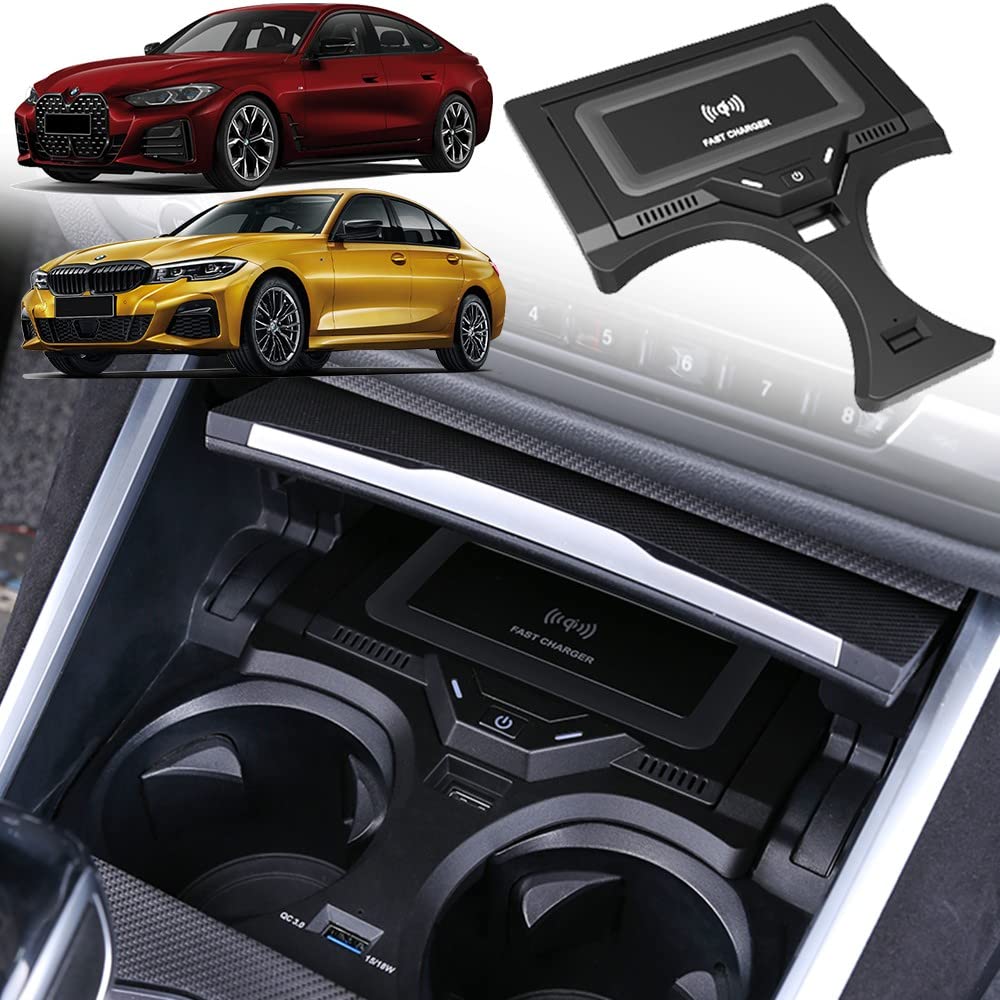 Fast Wireless Car Charger for BMW 3 Series G20 (2020-2023) & 4 Series G22 (2021-2023) - 15W Qi Charging Pad Compatible with BMW 330i, 330i xDrive, M340i, 330e - Perfect for Commuting & Road Trips