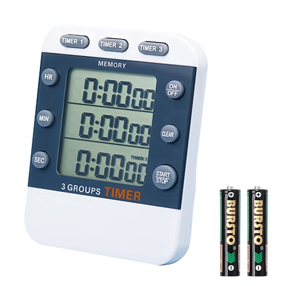 Digital Dual Kitchen Timer with 3 Channels - Count Up/Down, Triple Cooking Timer, Large Display & Loud Alarm - Magnetic Back, Stand, Battery Included (M382) - Perfect for Baking, Meal Prep & Multitasking in the Kitchen