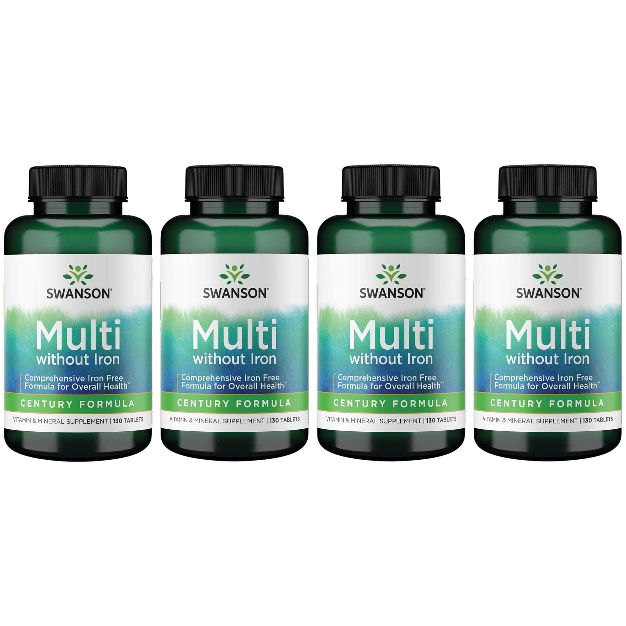 Swanson Century Formula Multivitamin Without Iron - 130 Tablets (4 Pack) | Daily Essential Vitamins & Minerals Supplement for Adults | Supports Energy, Immunity & Overall Wellness