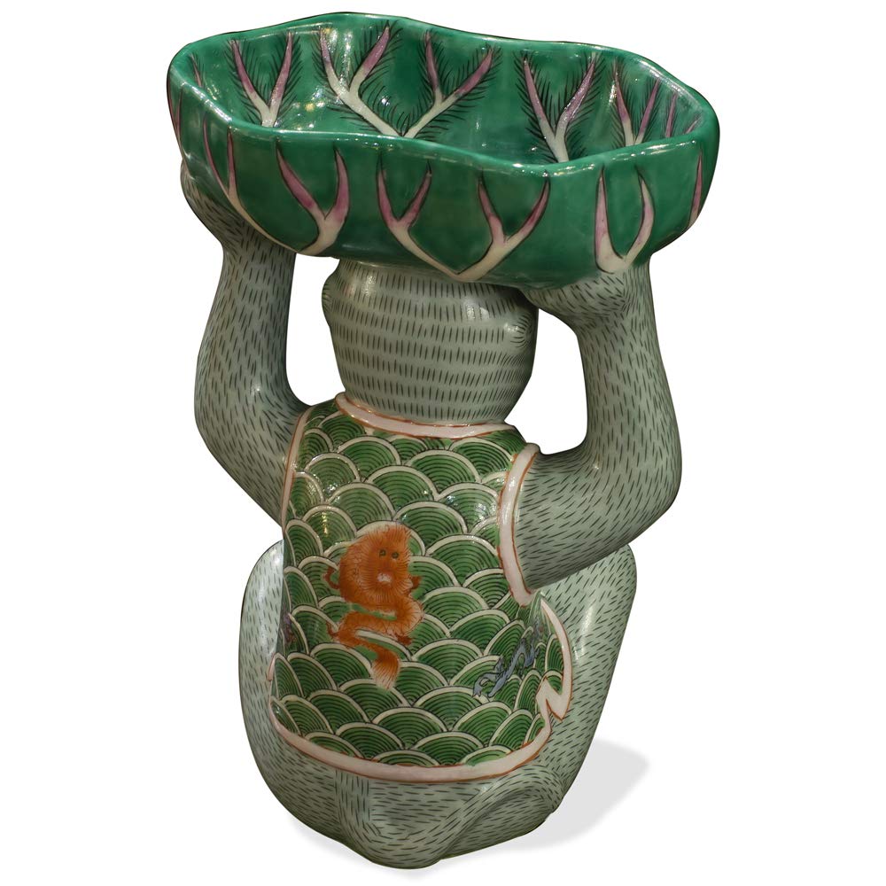 Chinese Porcelain Monkey Figurine with Lotus Soap Dish - Handcrafted Home Decor, Bathroom Accessory for Spa, Zen & Feng Shui Decorations