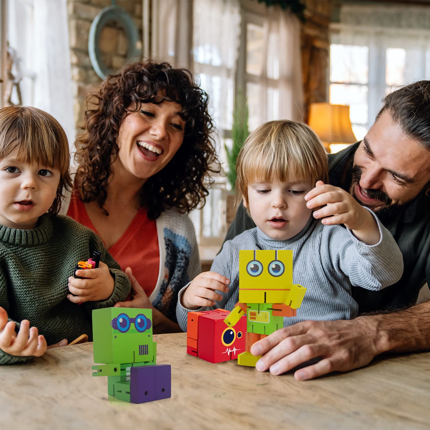 Wooden Robot Toy - Cubebot Transforming Puzzle Cube for Kids & Adults | Fidget Toy, Stacking Robot, Brain Teaser | Perfect for Stress Relief, Office Desk & STEM Learning