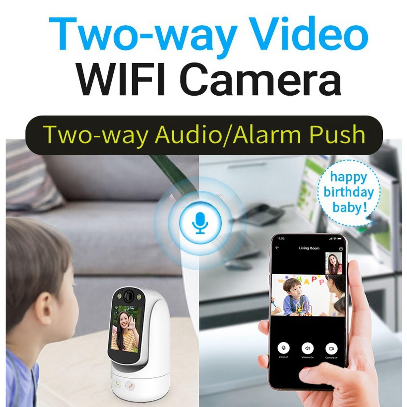 HD Video Calling Camera with Night Vision & Motion Tracking - 2-Way Security Camera for Home Monitoring, Baby/Pet Watching, and Office Surveillance