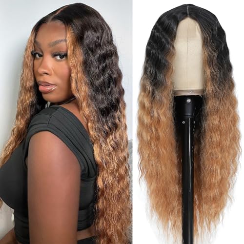 Black Wig with Mix Blonde Highlights