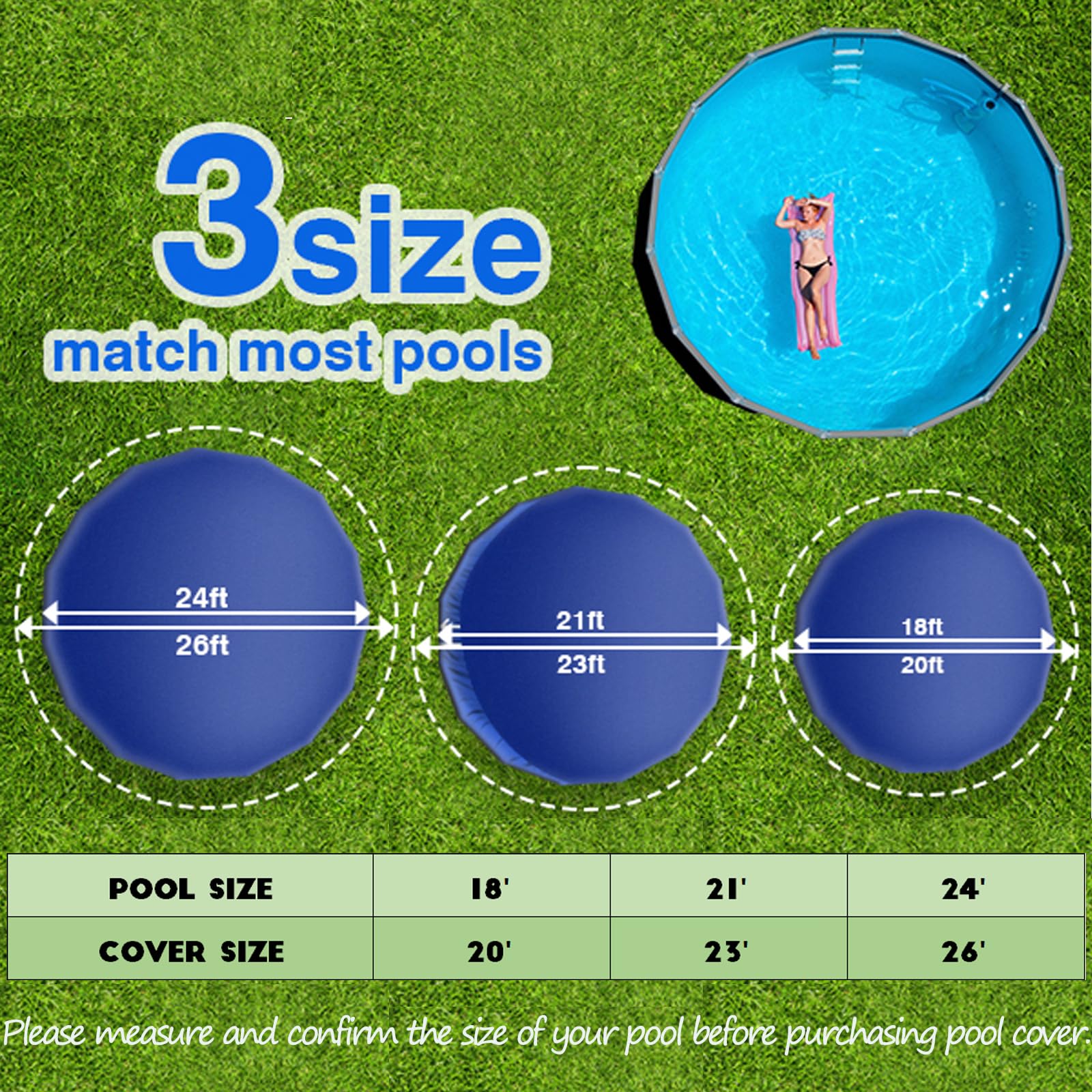24Ft Winter Round Pool Cover for Above Ground Pools - Extra Thick & Durable PE Material, Cold & UV Resistant - Perfect for Winter Protection, Snow Load & Leaf Debris Prevention - Blue