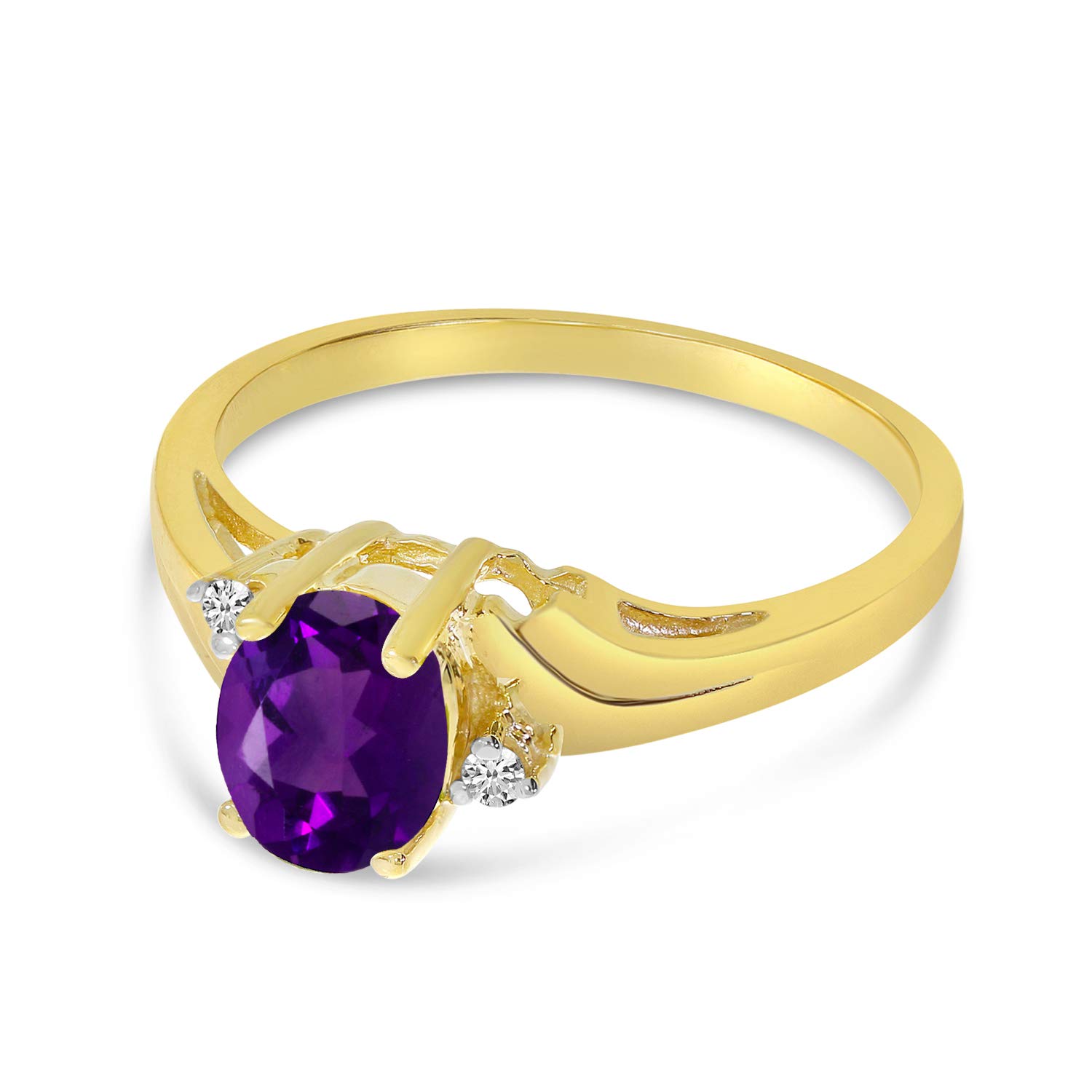 10K Yellow Gold Oval Amethyst and Diamond Ring for Women - Elegant Birthstone Jewelry Gift for Anniversary, Engagement, or Valentine's Day