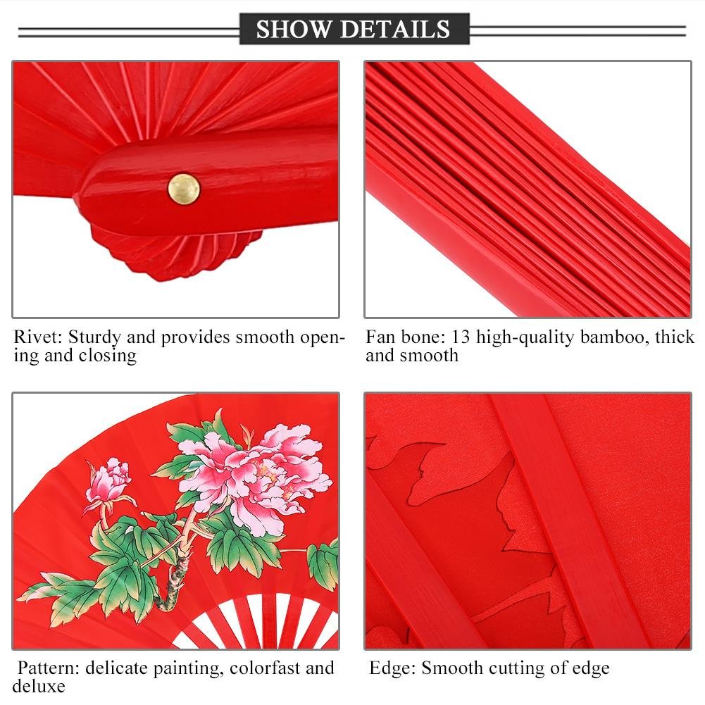 Tai Chi Fan - Handheld Silk Folding Fan for Martial Arts & Decoration | Right Hand Fan | Red | Perfect for Tai Chi Practice, Kung Fu Performances & Home Décor
