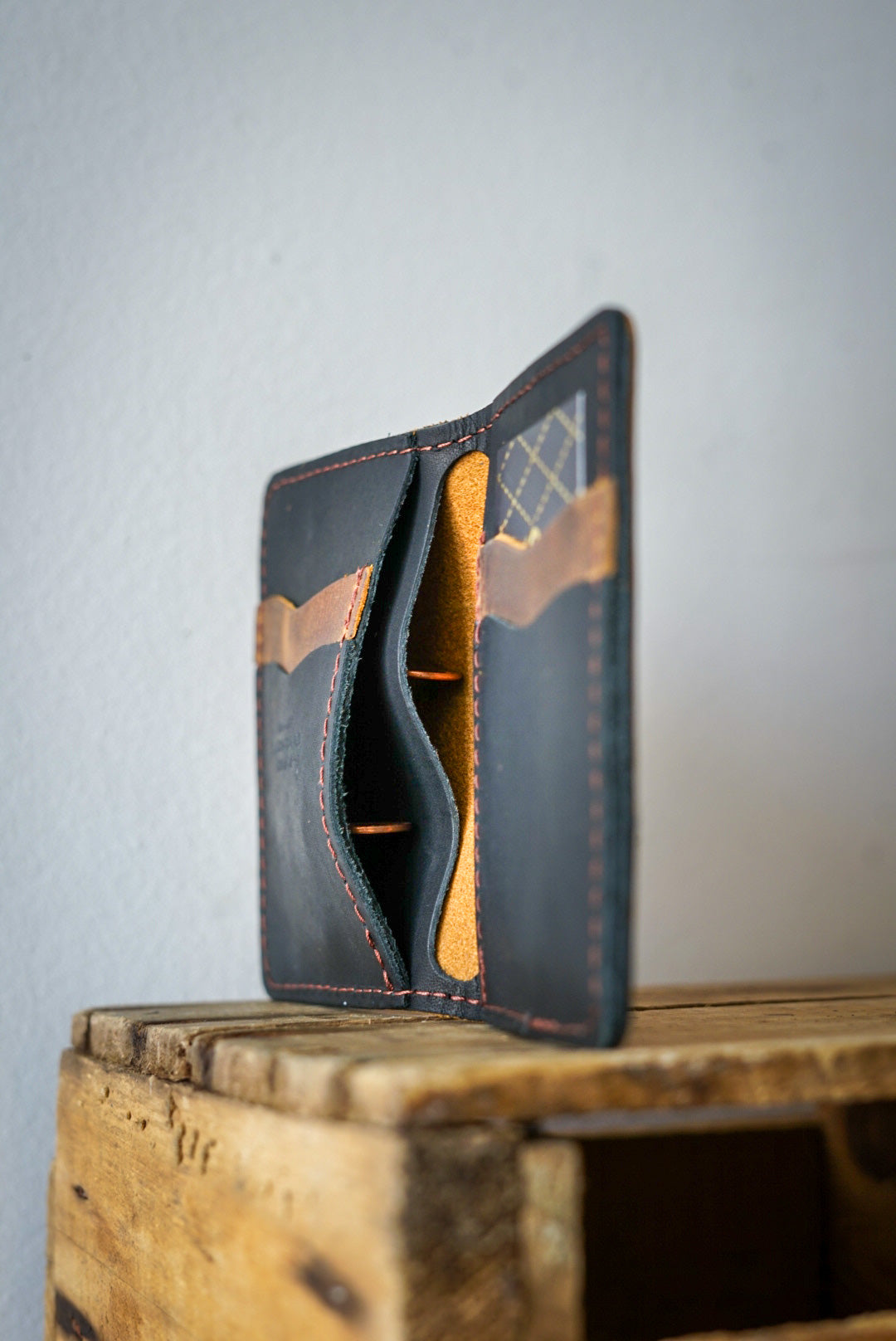 Mini Trucker Wallet (Tobacco Brown + Flat Black) - Slim RFID Blocking Bifold Wallet for Men - Perfect for Travel, Work & Everyday Carry