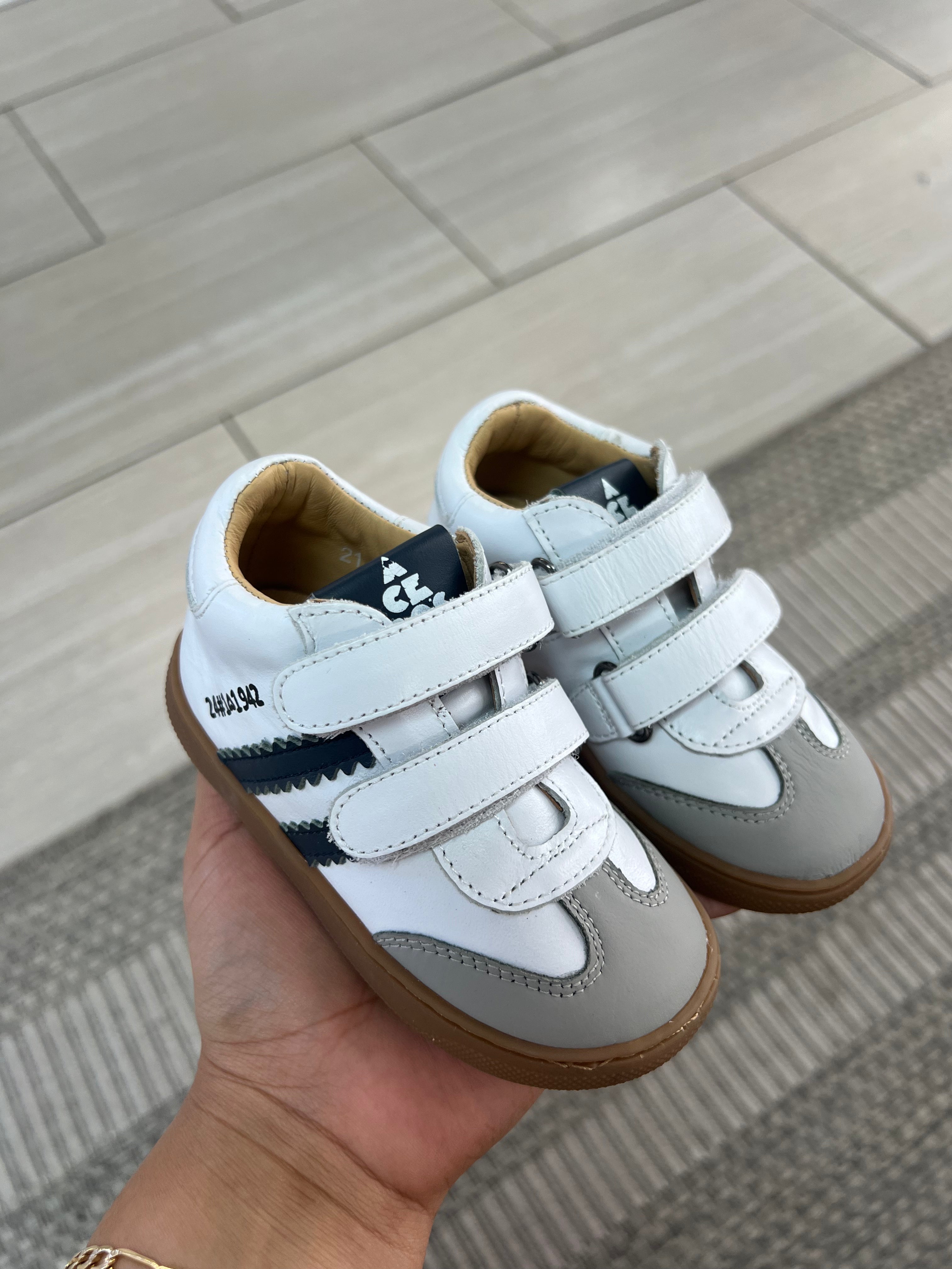 Acebos White Stripe Velcro Baby Sneakers - Soft & Comfortable First Walking Shoes for Toddlers (Ideal for Daily Wear, Outdoor Play & Special Occasions)