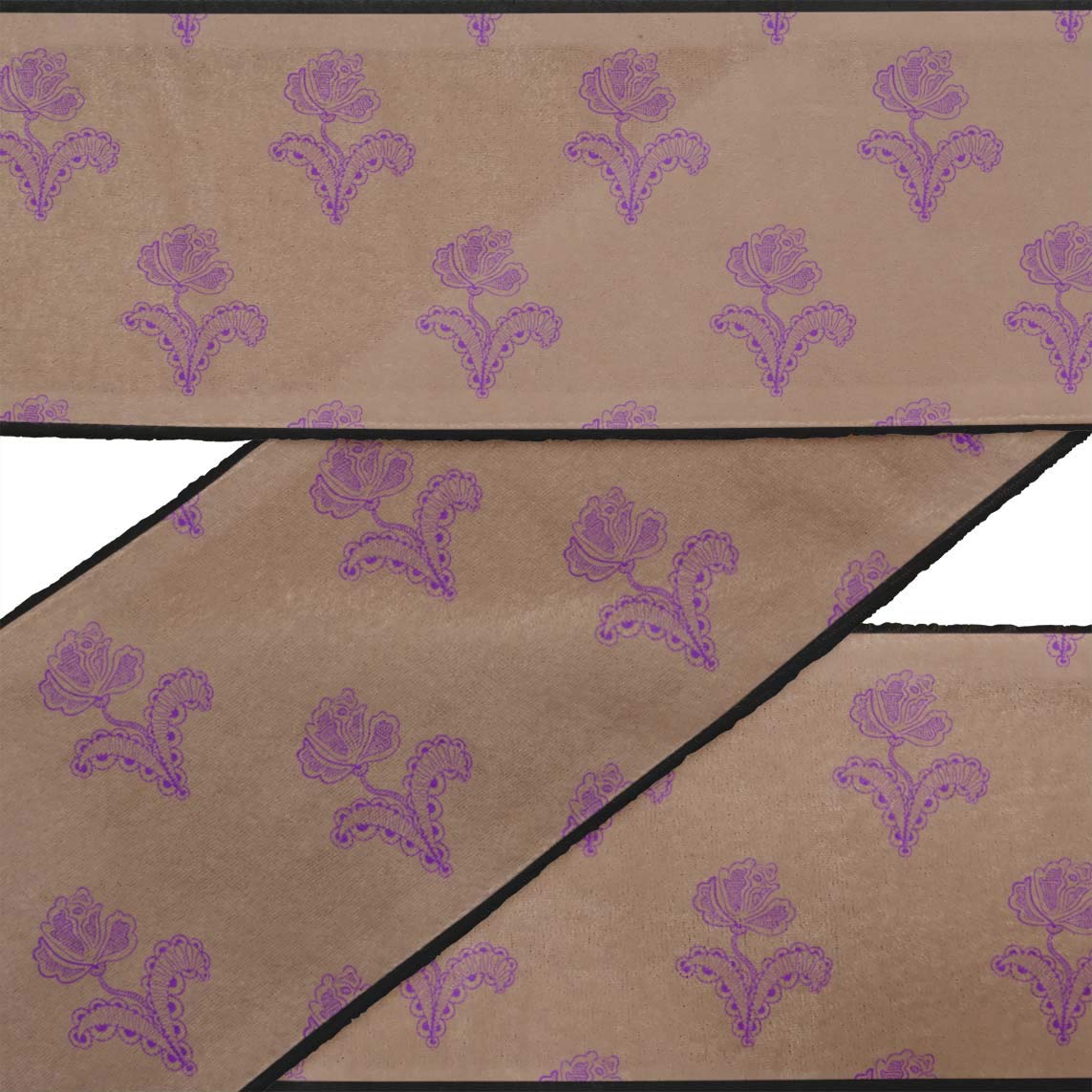 Indian Beautiful Art Purple Leaves & Floral Block Printed Dupion Fabric Ribbon Trim - 9 Yards, 3 Inches Wide for Sewing, Crafts, DIY Accessories | Perfect for Dressmaking, Home Decor, Gift Wrapping & Scrapbooking