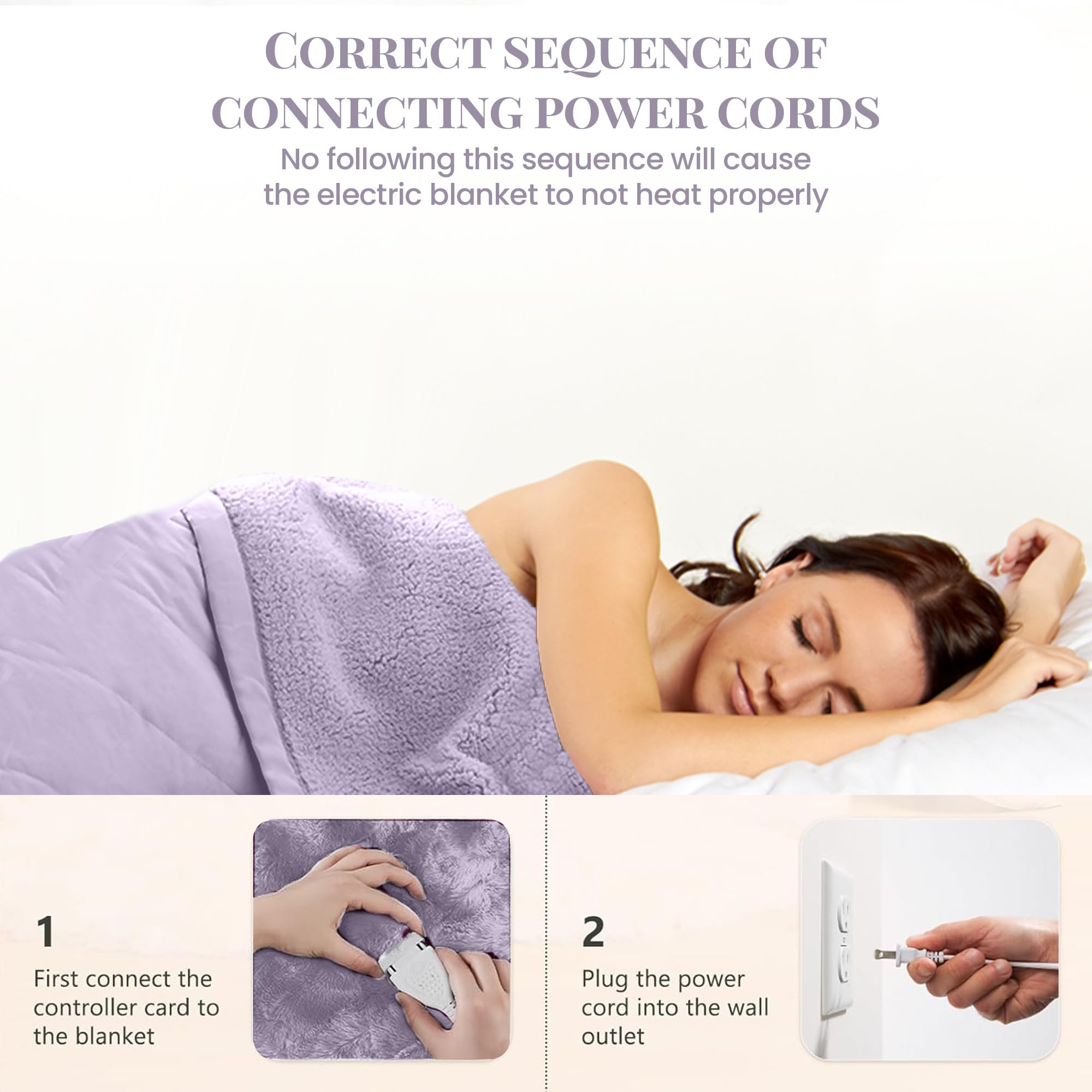 Premium Full Size Heated Blanket - Thermee Micro Flannel Electric Blanket with 10 Adjustable Heat Settings, Programmable Timer & Ultra-Soft Fabric | Fast Heating Throw for Bed, Couch & Office Use - Lilac