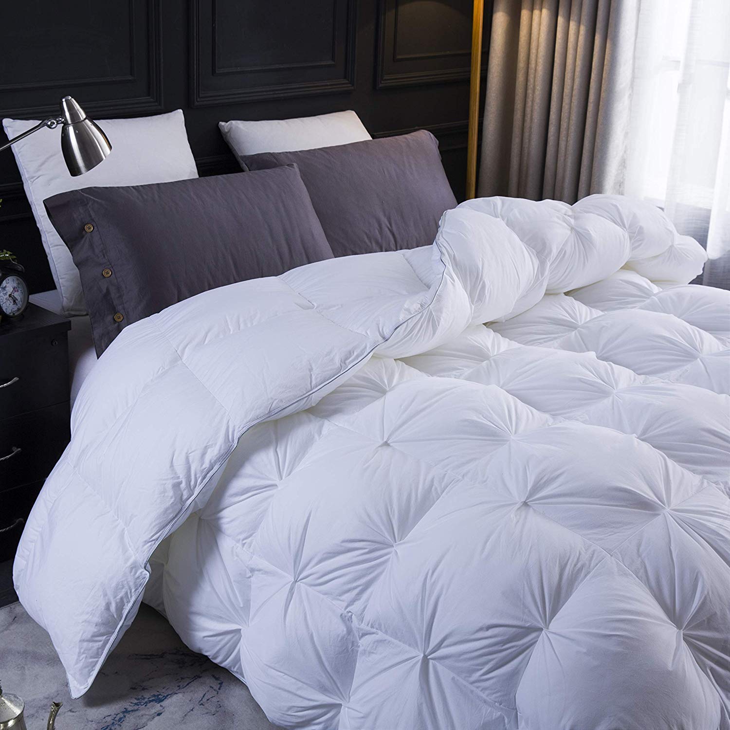 Premium 500 GSM Pinch Pleated Comforter Set with 2 Pillowcases - 100% Cotton Oversized Queen Bedding in White | Luxury Pin Tuck Alternative for Master Bedroom & Guest Room Decor