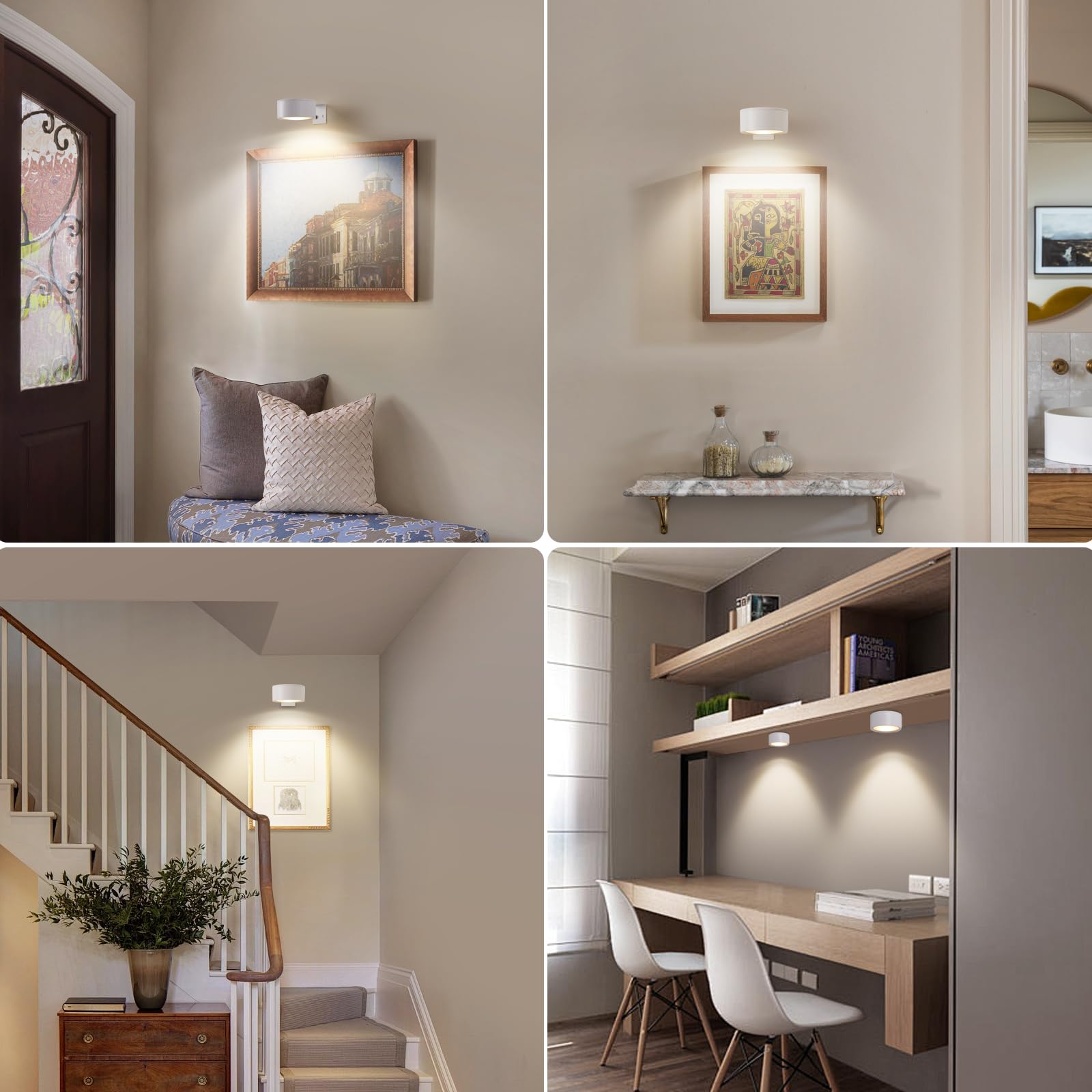 3 Pcs Battery Operated LED Picture Lights for Wall Art - Wireless Magnetic Gallery Lighting with 3 Modes & Dimmable Timer - Perfect for Paintings, Posters, Photos and Home Decor (White)